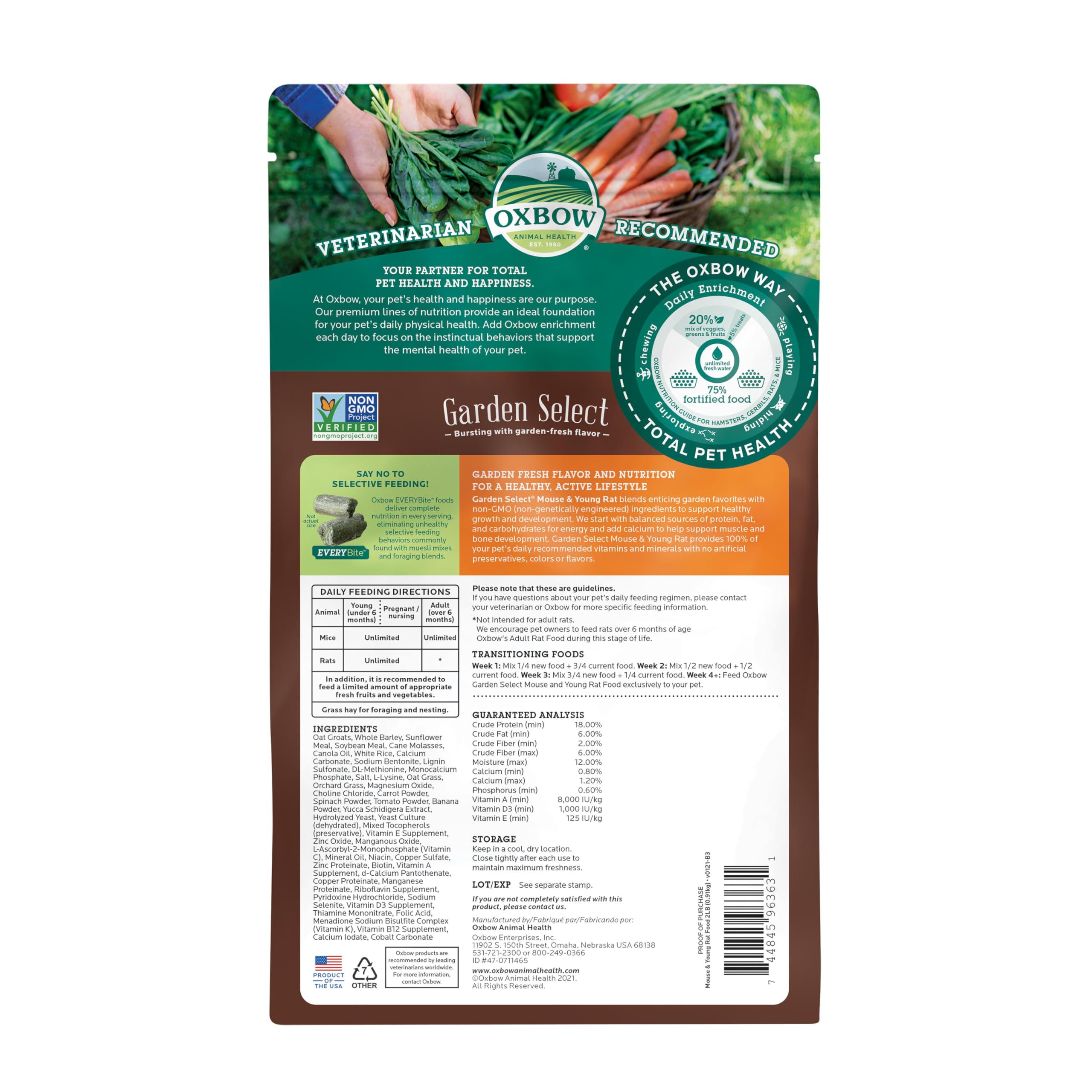 Oxbow Garden Select: sin GMO y sin colorantes artificiales para roedores.