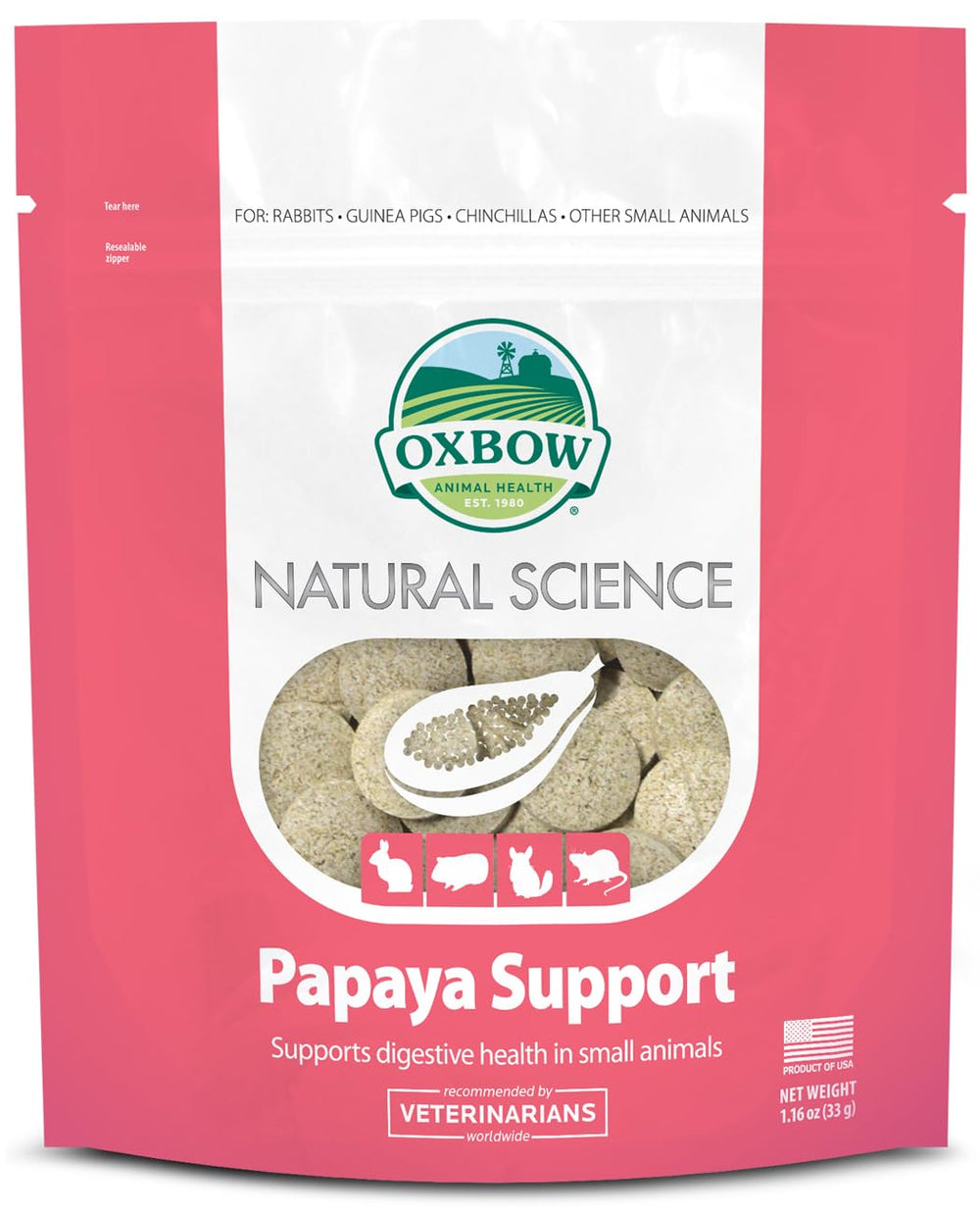 Oxbow Papaya Support tableta digestiva para conejos y cobayos