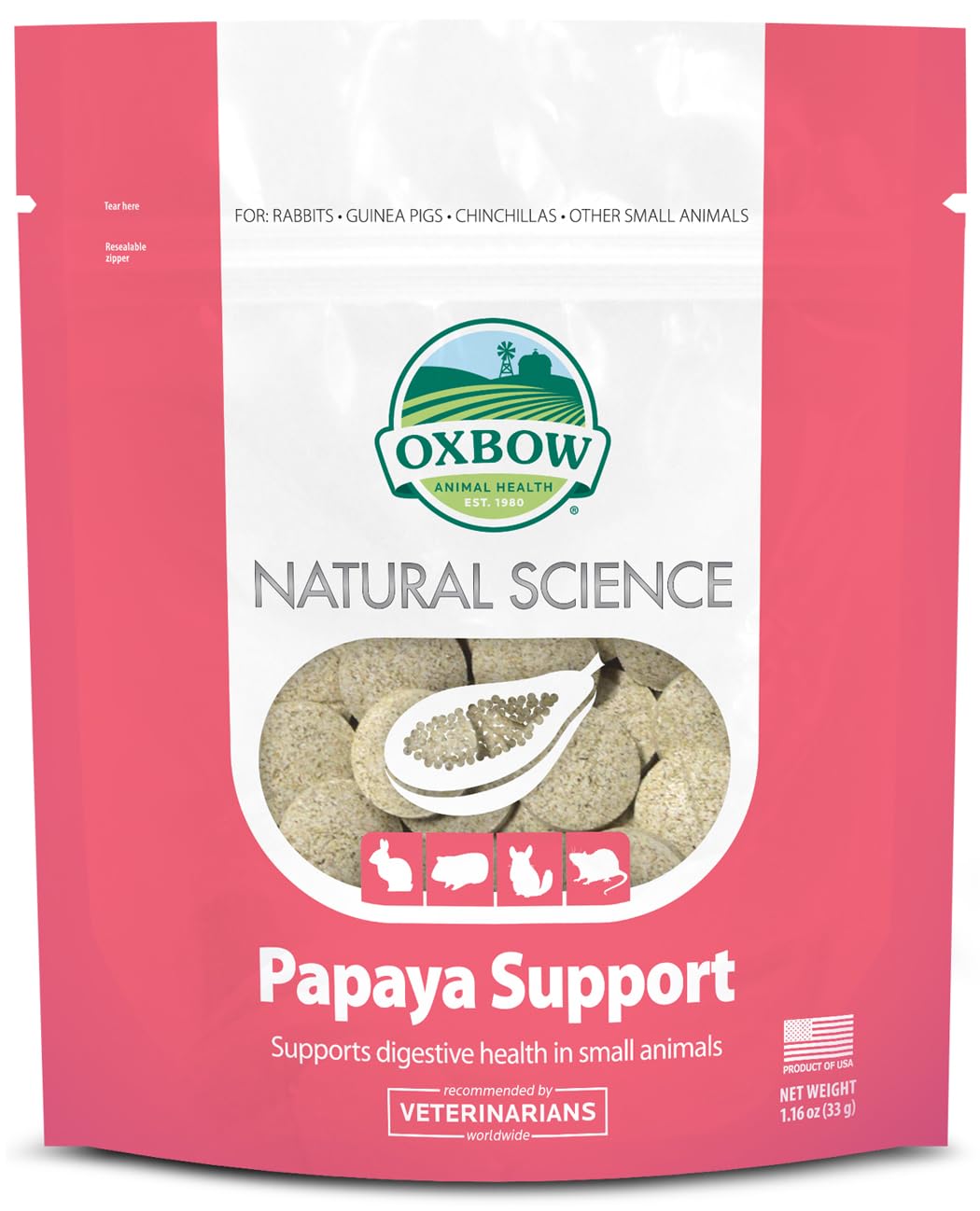 Oxbow Papaya Support tableta digestiva para conejos y cobayos