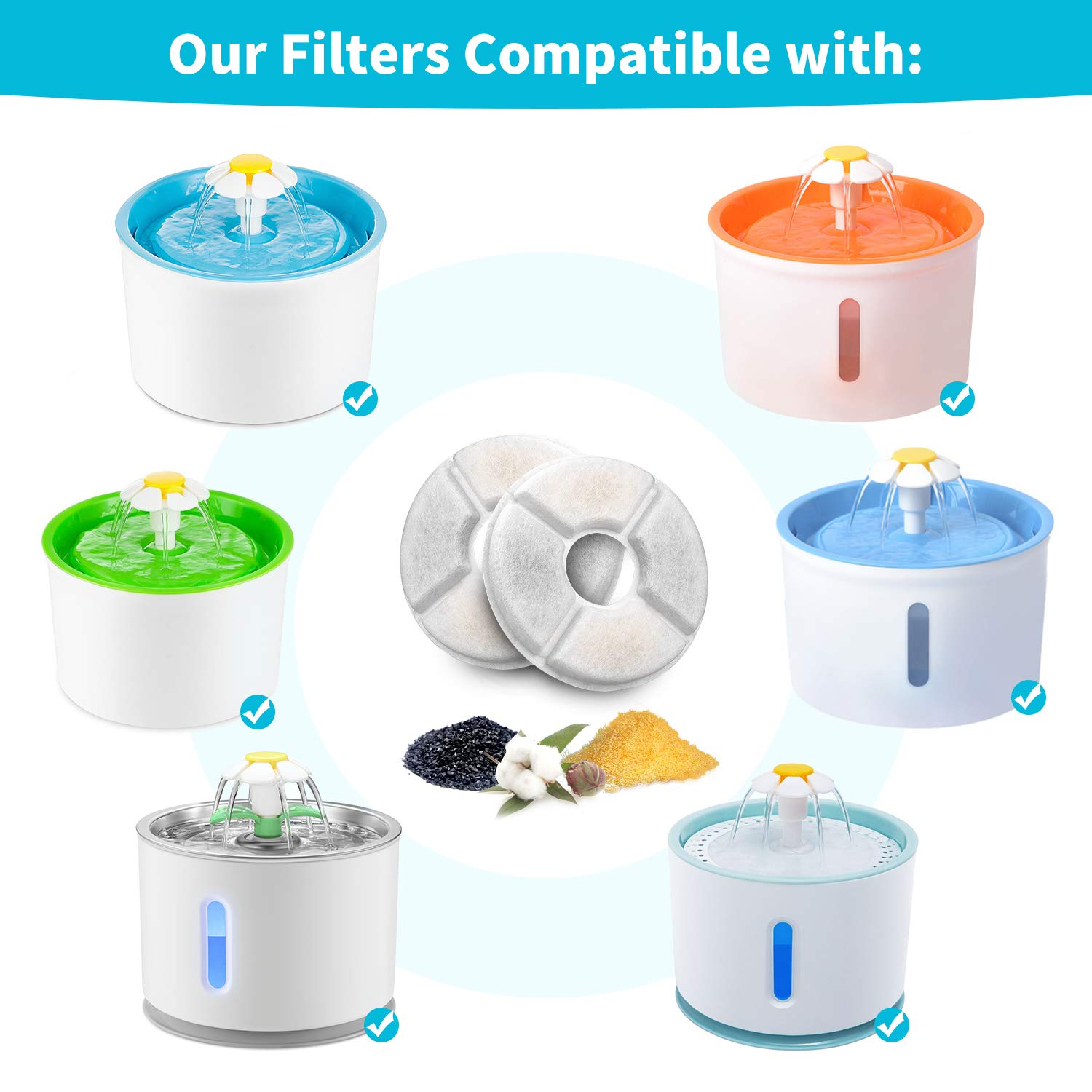 Filtro OYES gato bebedero con carbón activo mejora sabor y pureza del agua.