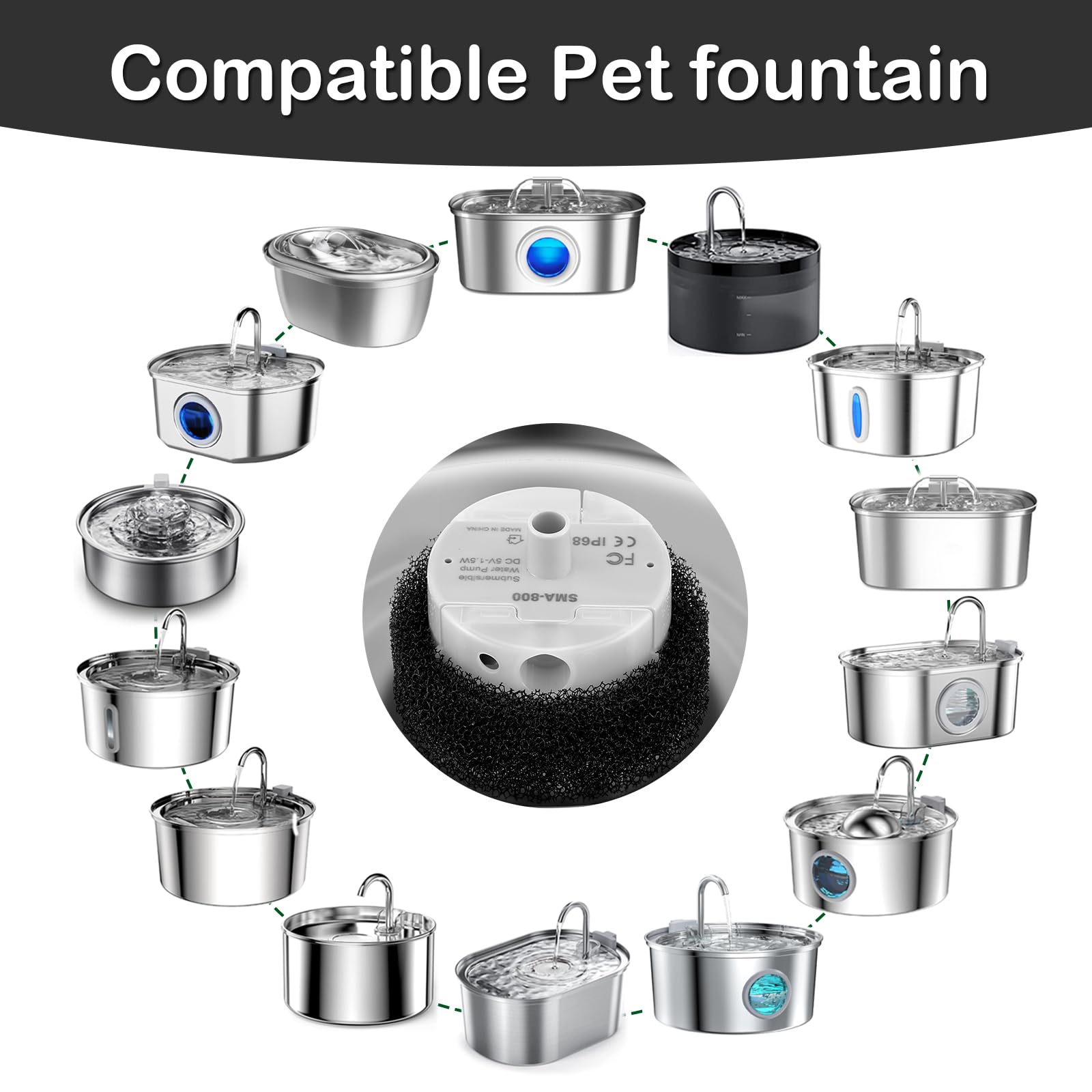 Pompe silencieuse OYES SMA-800 pour fontaine de chat discrète.