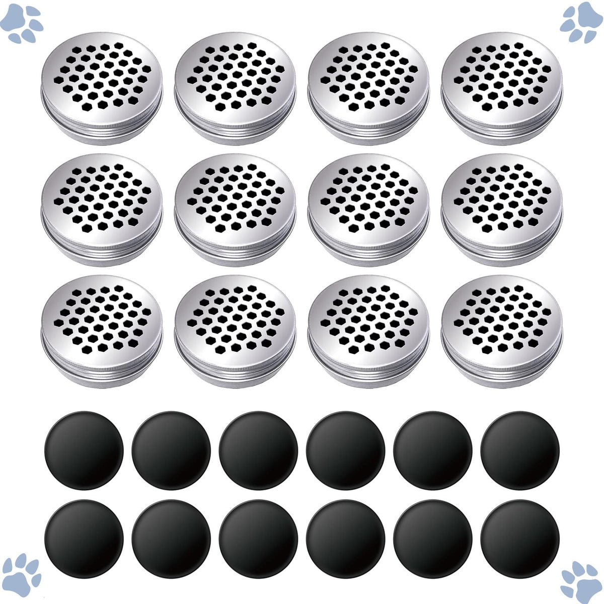 Conjunto de 12 potes de olfato para perros con imanes, ideal para recompensas.