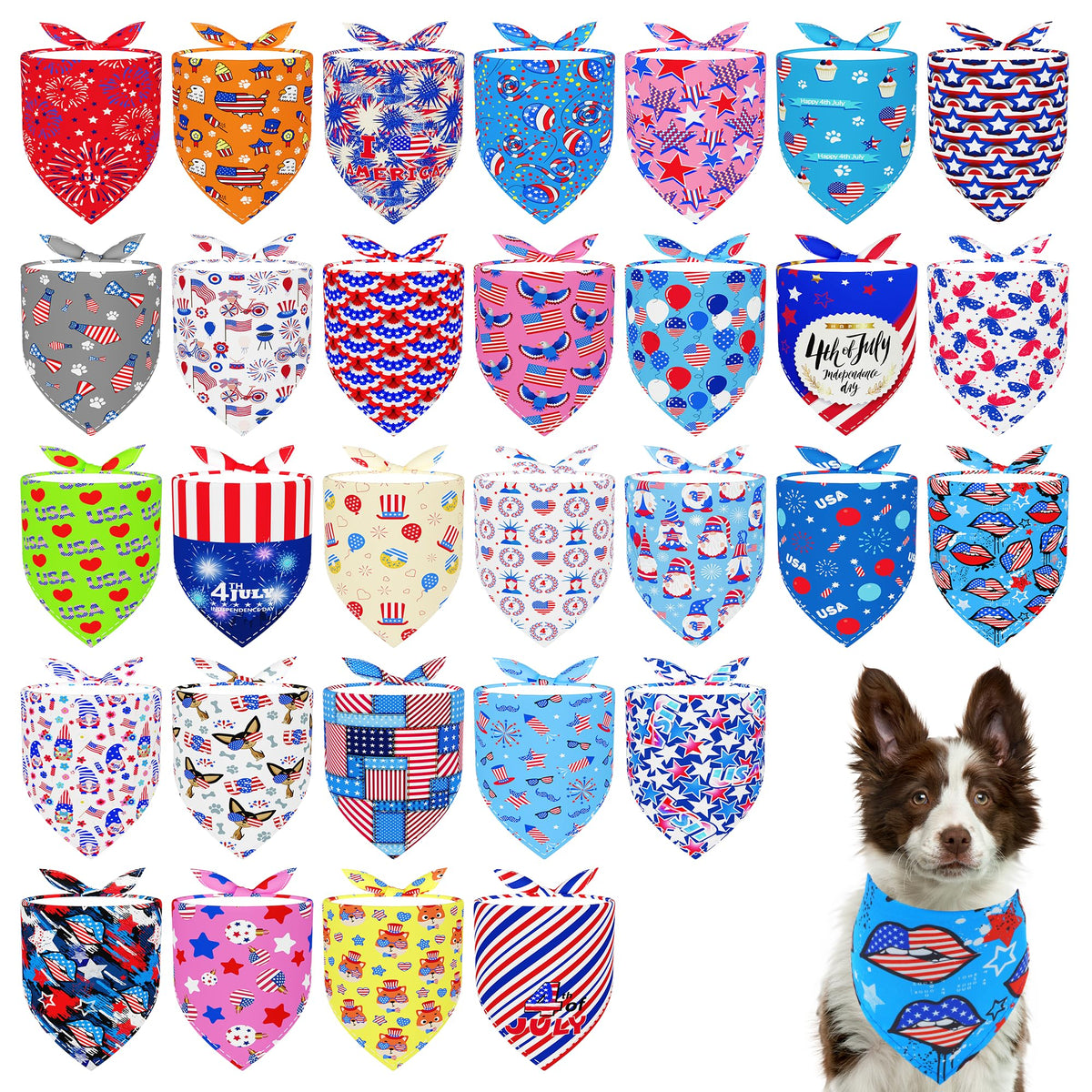 Bandana patriótica de Pai Sence para perro, ideal para desfiles y fiestas.