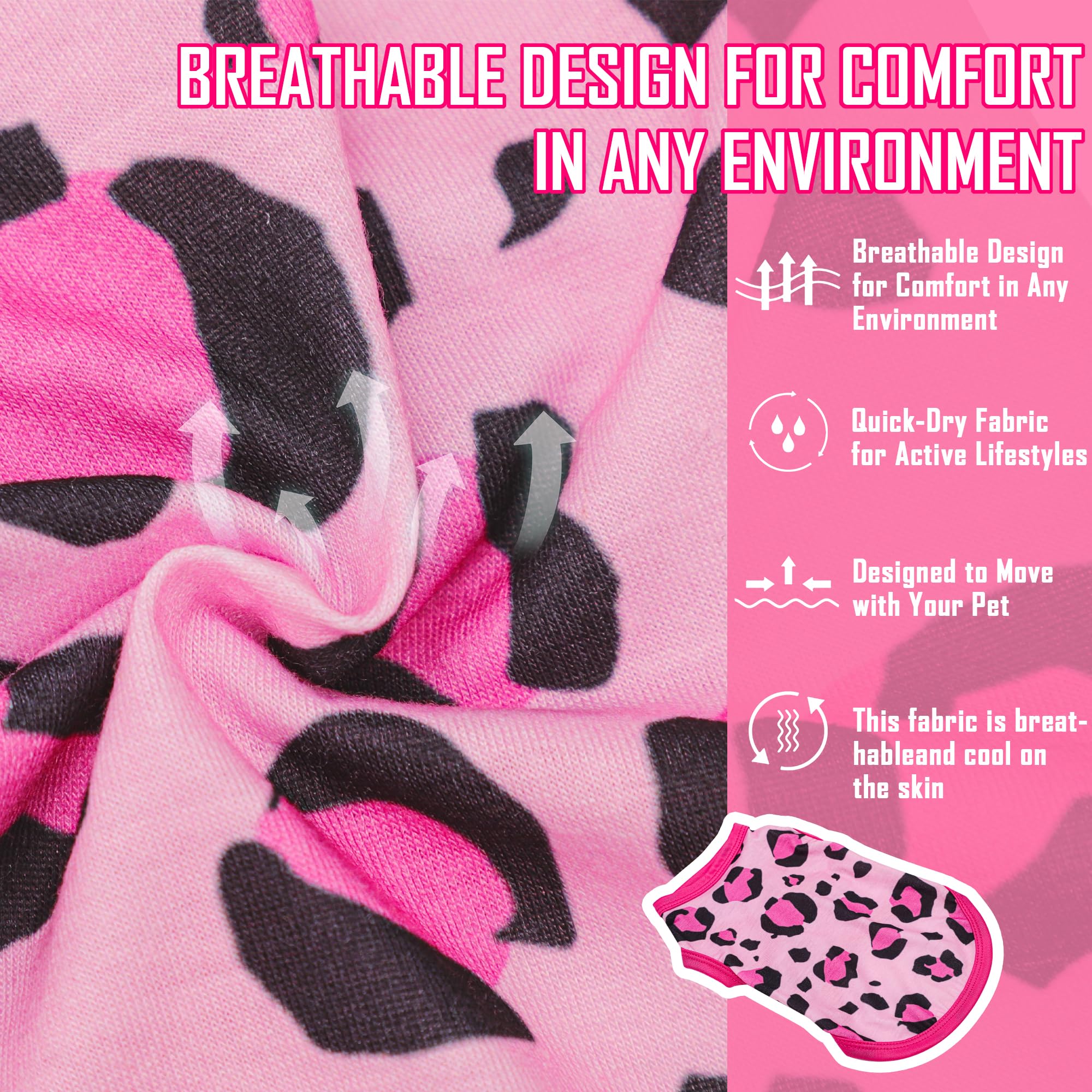 Cuello redondo cómodo Paiaite, camiseta leopardo rosa para perros activos.