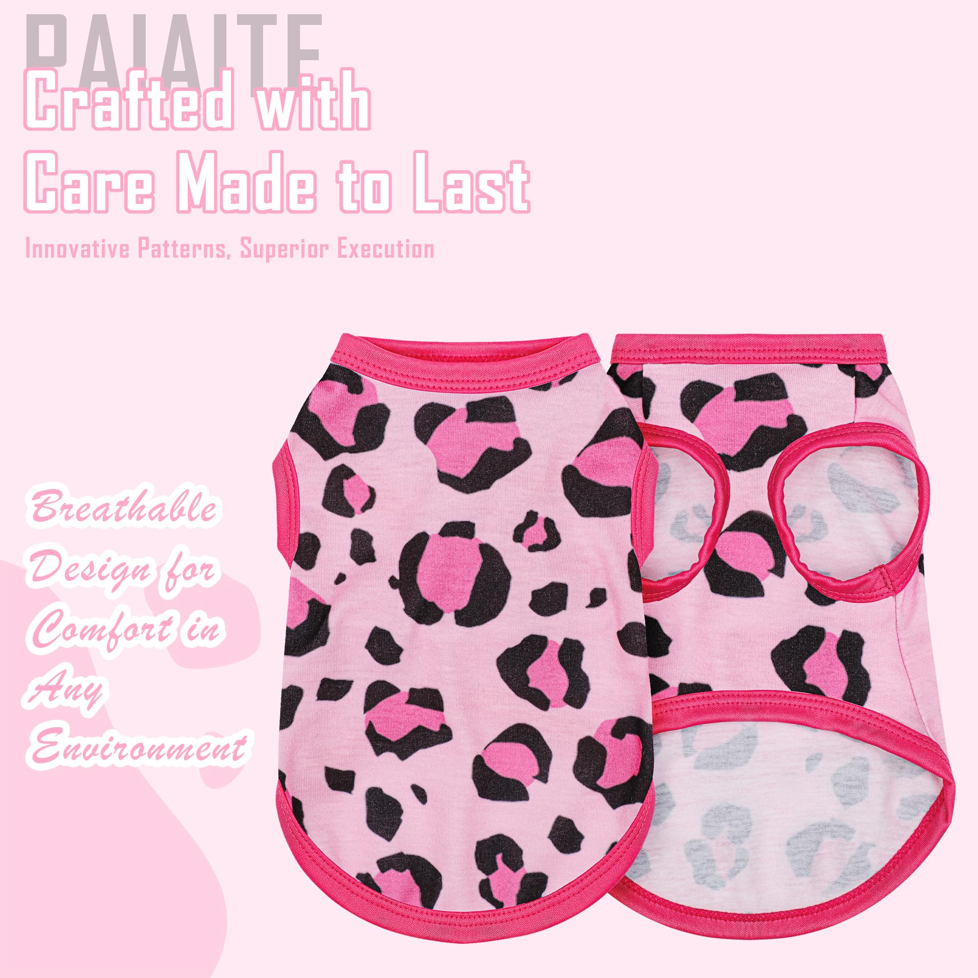 Paiaite camiseta para perro leopardo rosa, vista dorsal, ideal para salidas diarias.