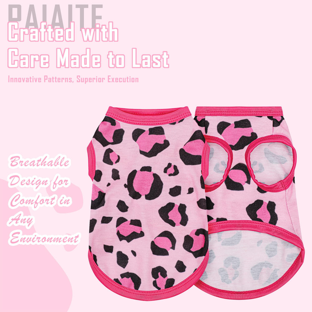 Paiaite camiseta para perro leopardo rosa, vista dorsal, ideal para salidas diarias.