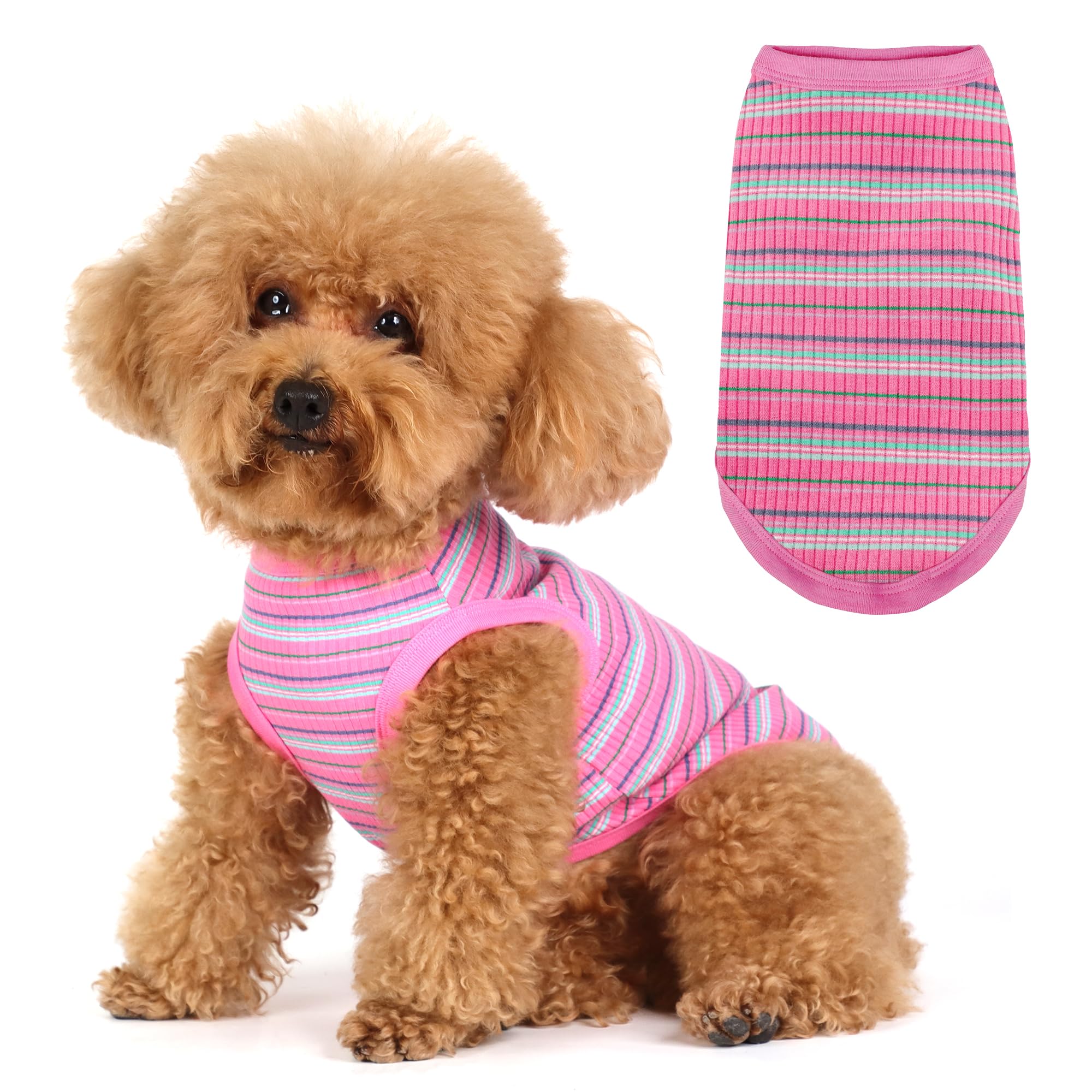 Paiaite camiseta-perro-rib-algodon-rosa-claro-ajuste, talla segura para perros pequeños.