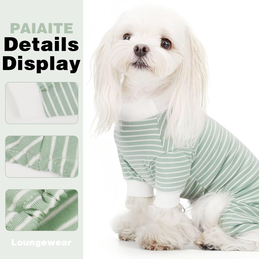 Paiaite pijamas para perro con rayas verdes, uso en interiores y exteriores