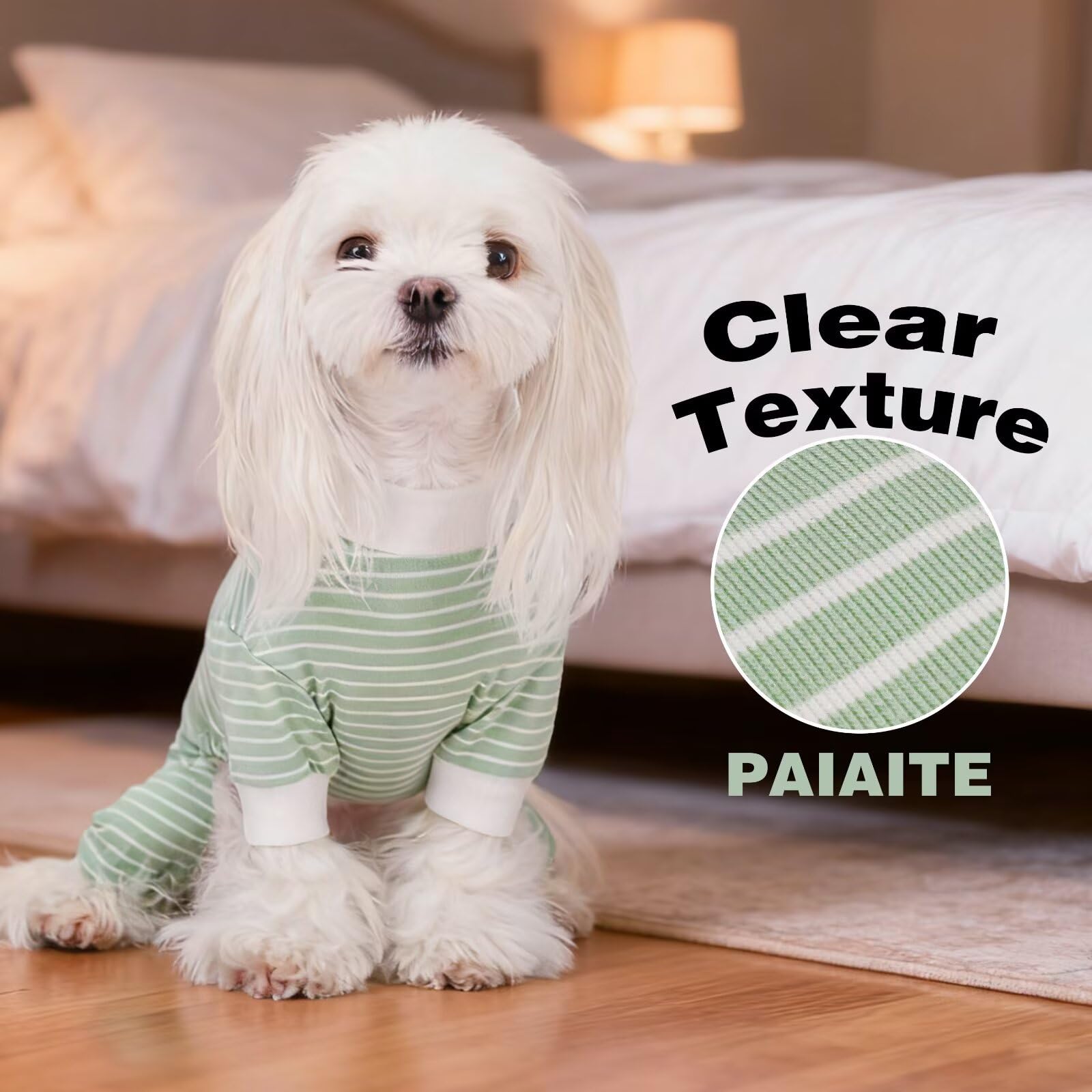 Paiaite pijamas para perro con rayas verdes, diseño ligero para descanso