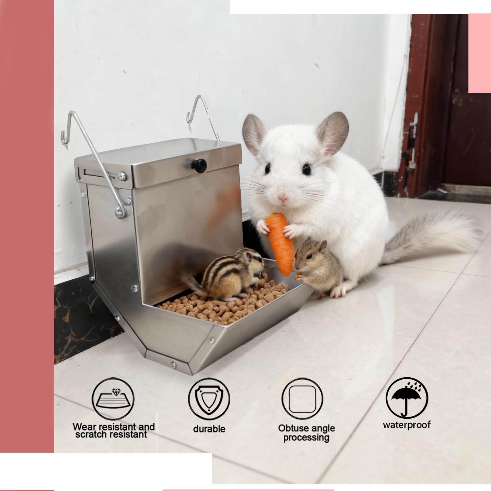Paiaojia comedero de gravedad para conejos y roedores, apto para jaulas estándar.