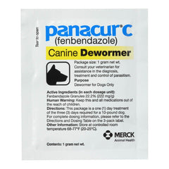 Panacur C, etiqueta visible, fenbendazol para desparasitar caninos.