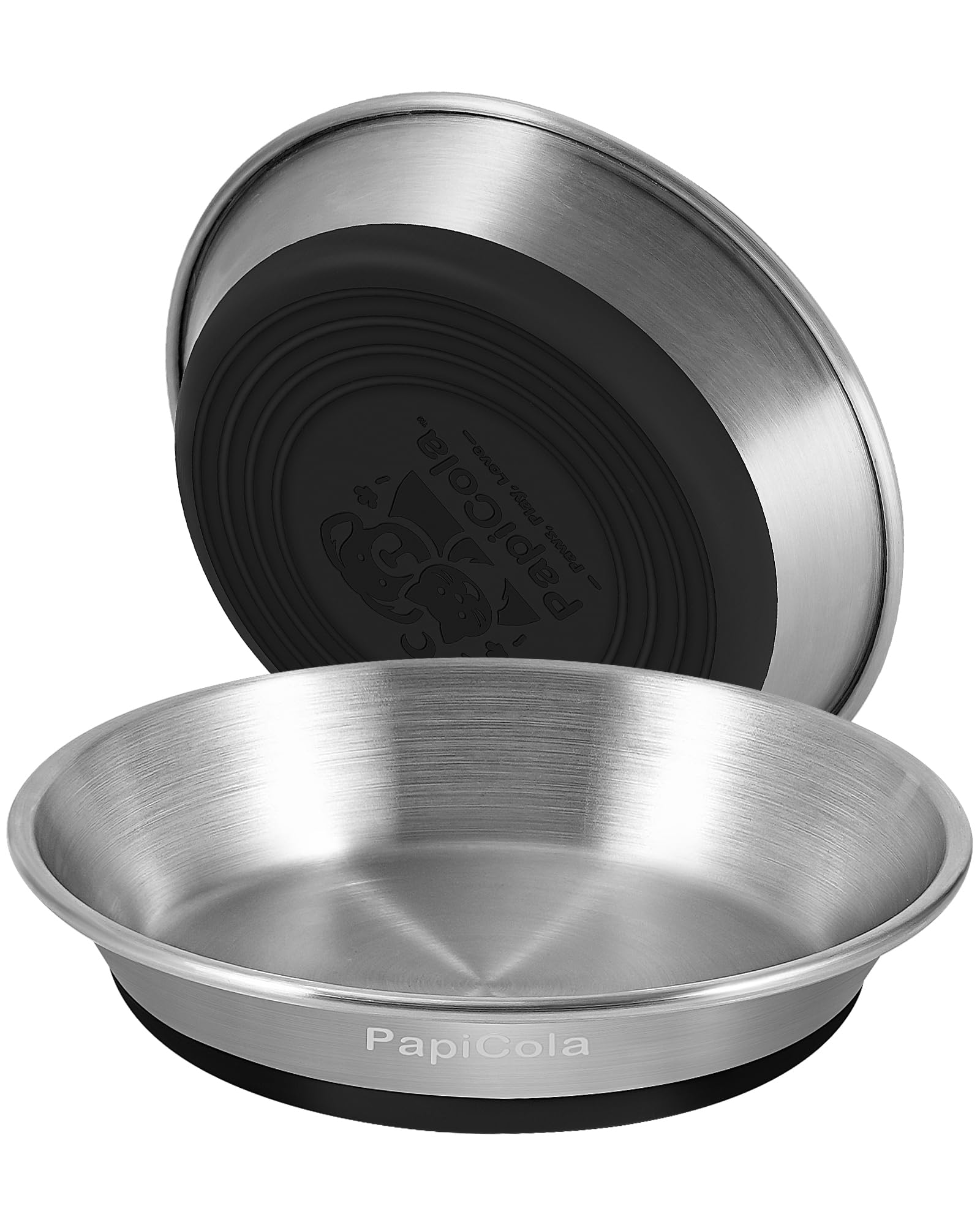 PapiCola platos-gatos-acero-inoxidable dos piezas, base antideslizante para comidas tranquilas.