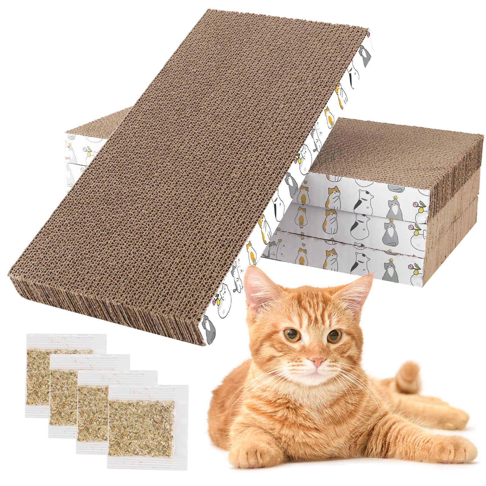 PatiencET tablero rascar para gatos pack 4, enfoque frontal, protege muebles.
