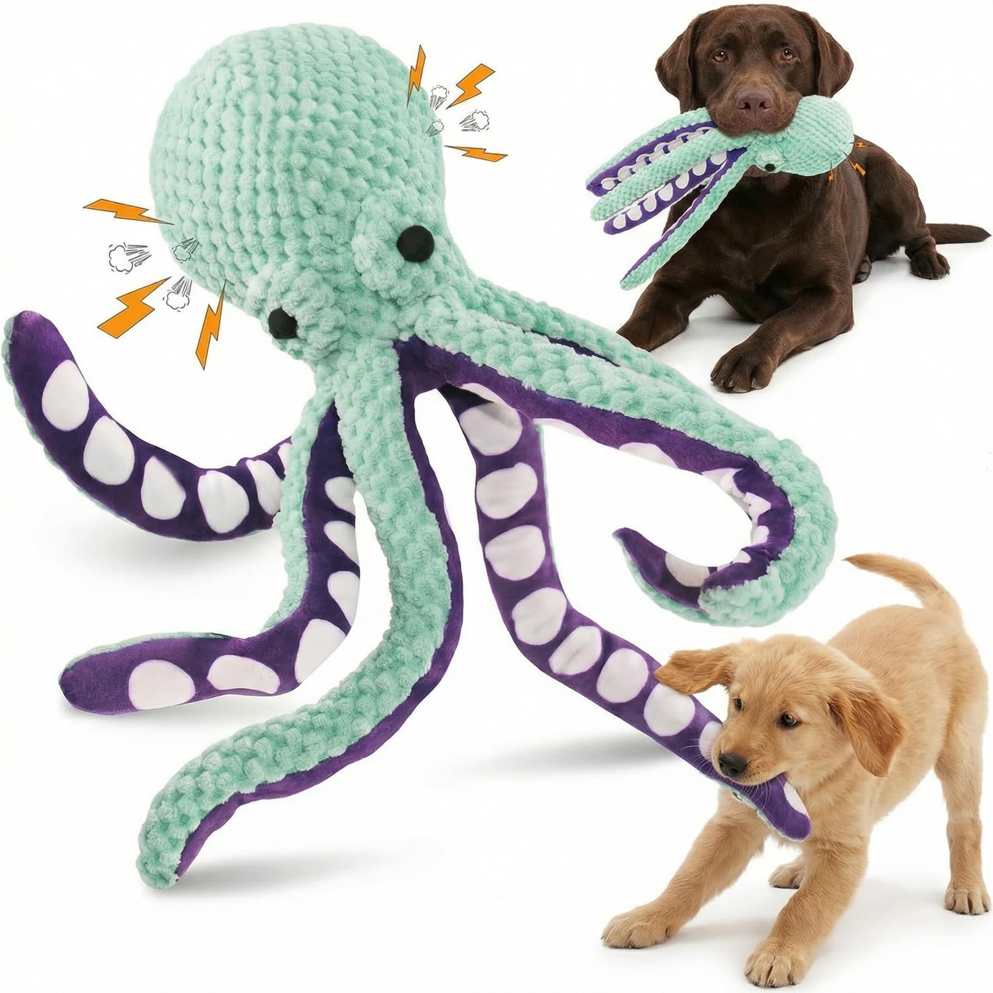 Paw-FECT Piece pulpo peluche con patas crujientes, ideal para morder y jugar.