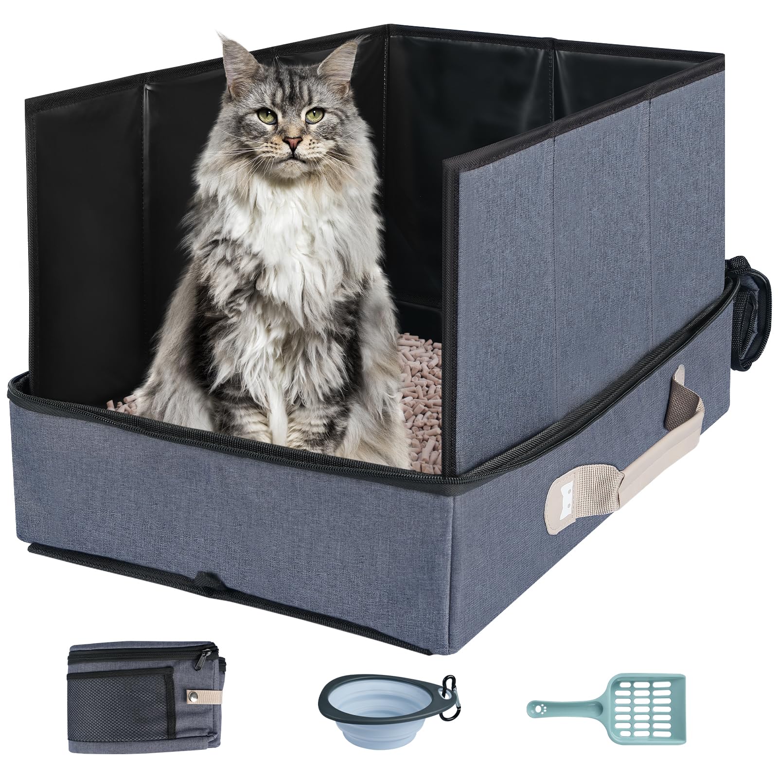 Caja Paw Libero con paredes altas para viajes; mantiene higiene y privacidad del gato.