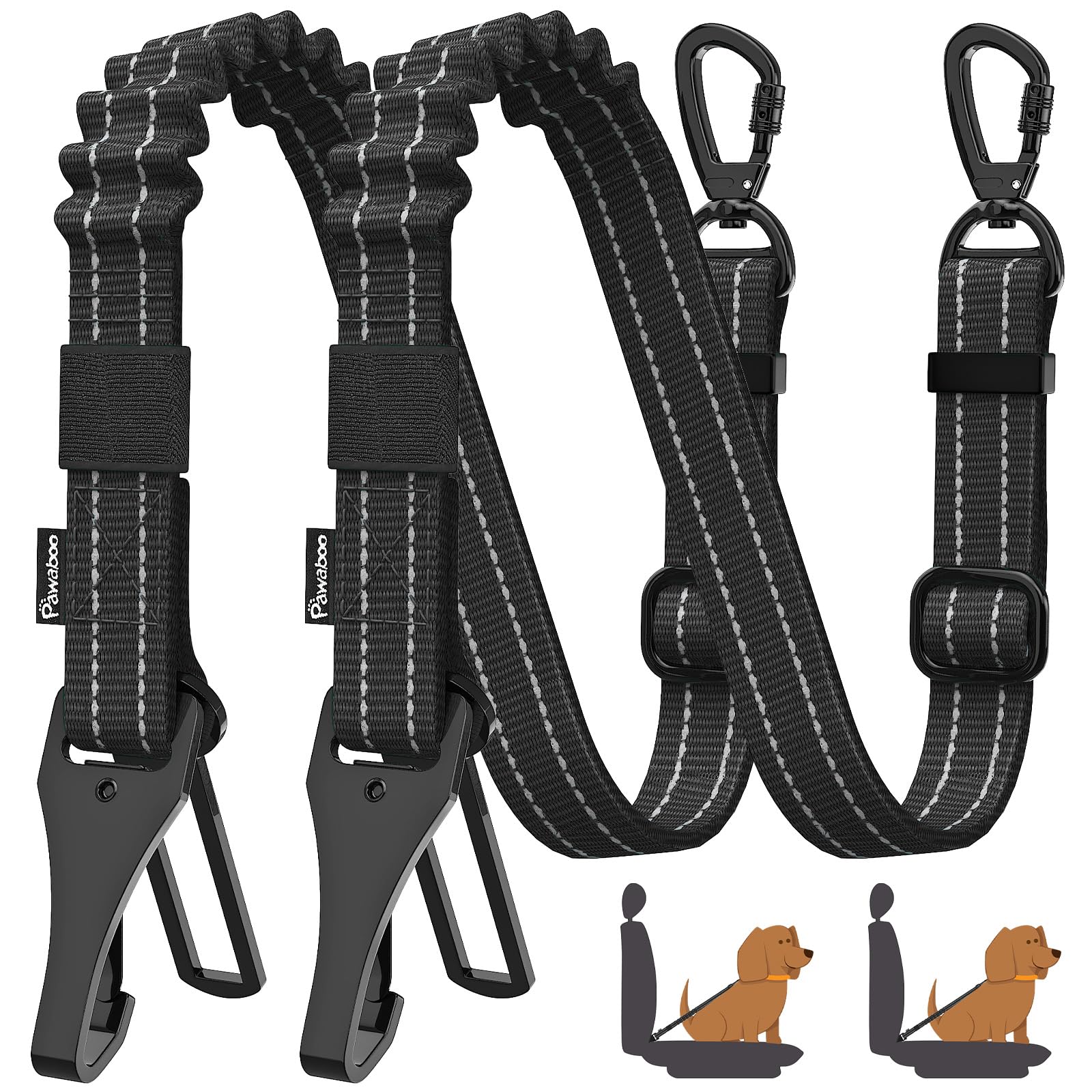 Pawaboo 2Pack Cinturón de seguridad para perro en coche, ajustable
