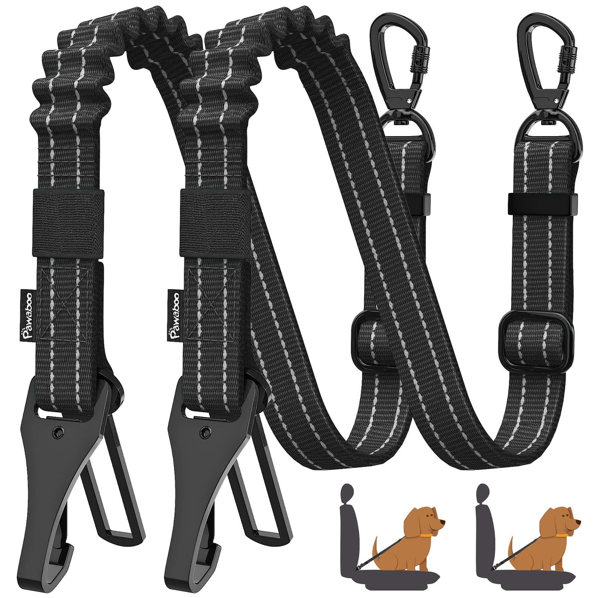 Pawaboo 2Pack Cinturón de seguridad para perro en coche, ajustable