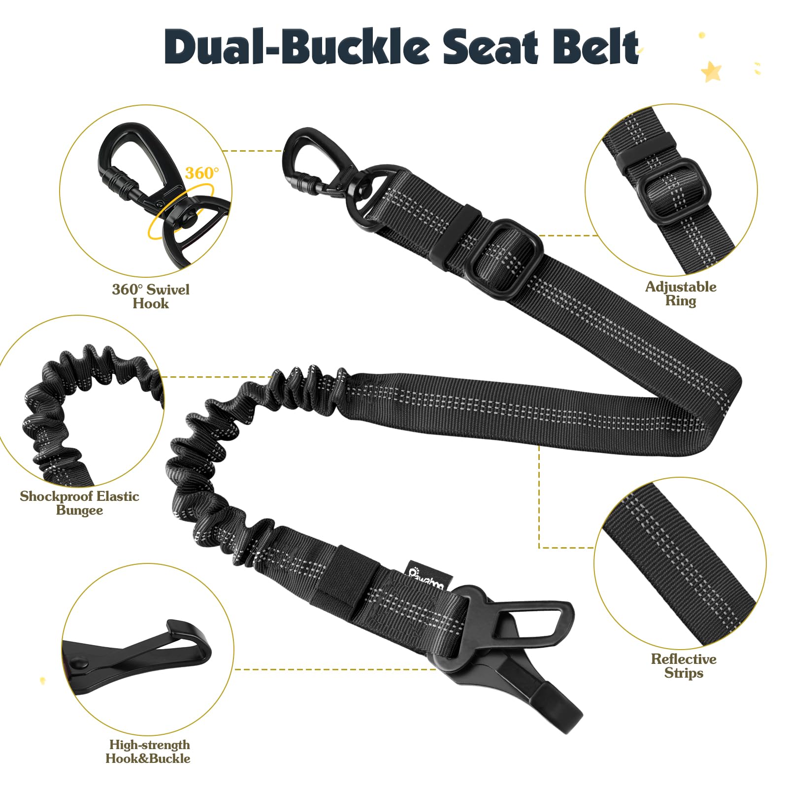 Pawaboo correa elástica con bungee, absorbe sacudidas para viajes más cómodos.