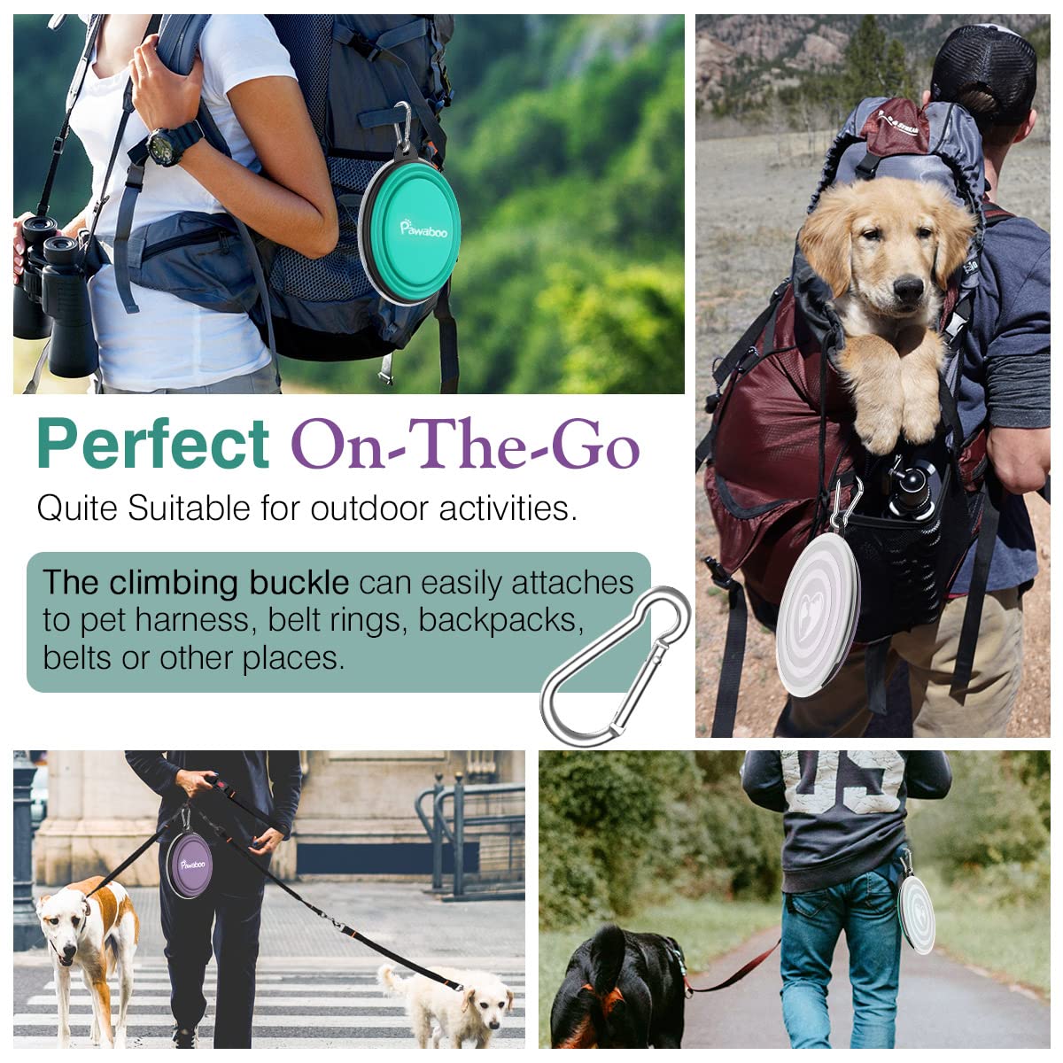 Pawaboo cuenco de comida plegable con tapa, perfecto para caminatas