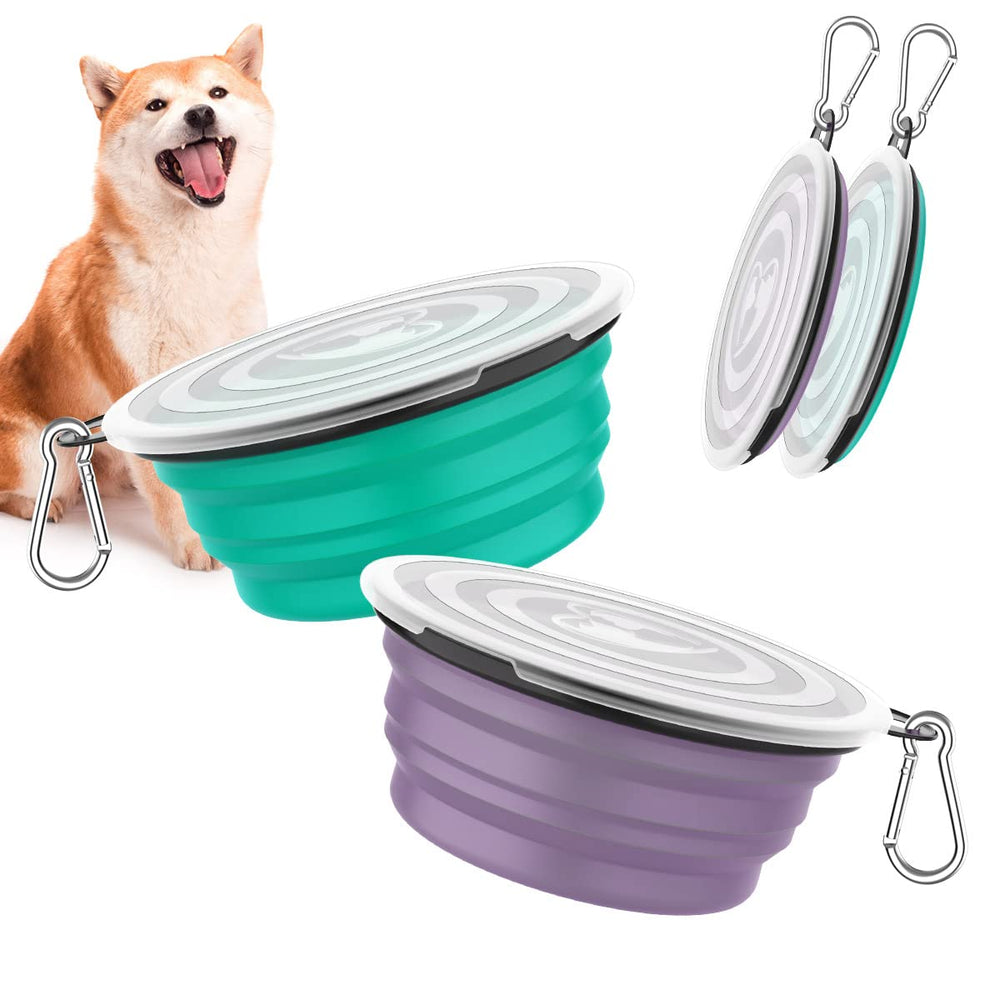 Pawaboo cuenco plegable para perros con tapa y mosquetón, ideal para viajes