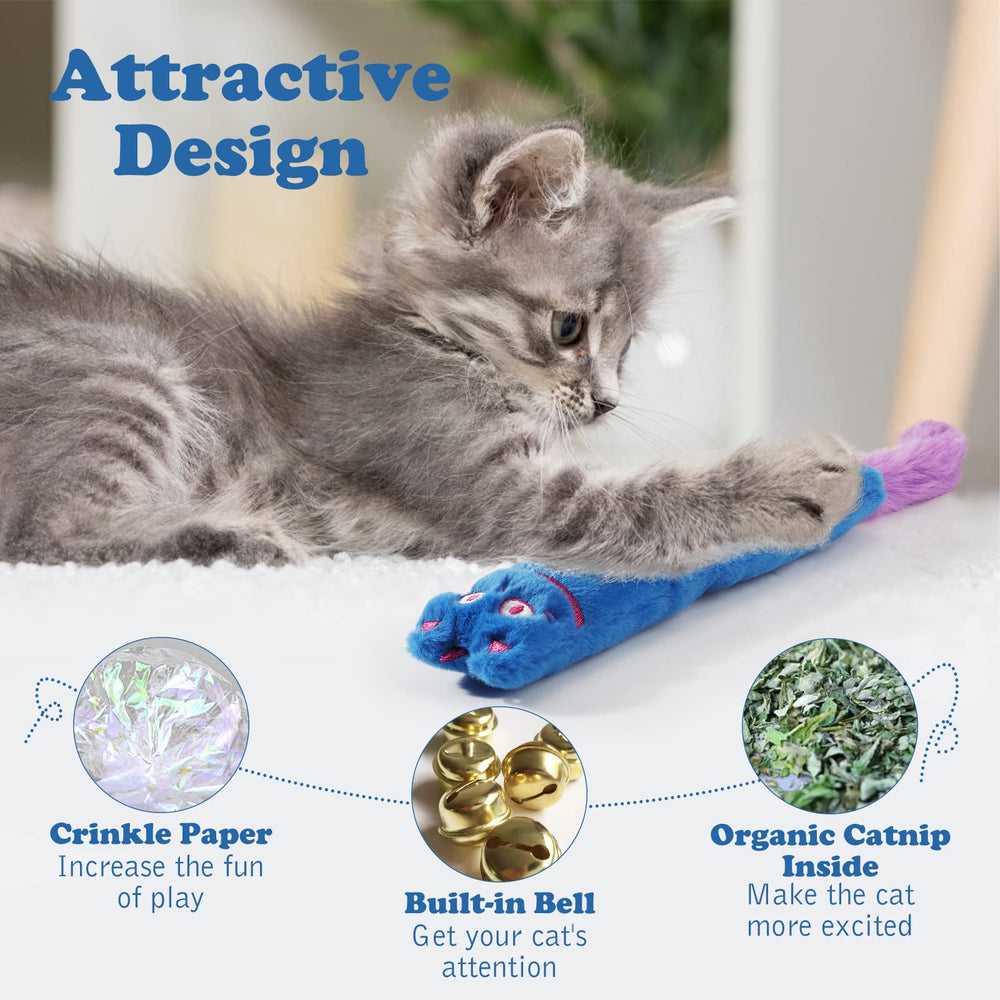 Pawaboo: juguete para gatos con hierba gatera y crujido de papel, estimula sentidos para horas de diversión.