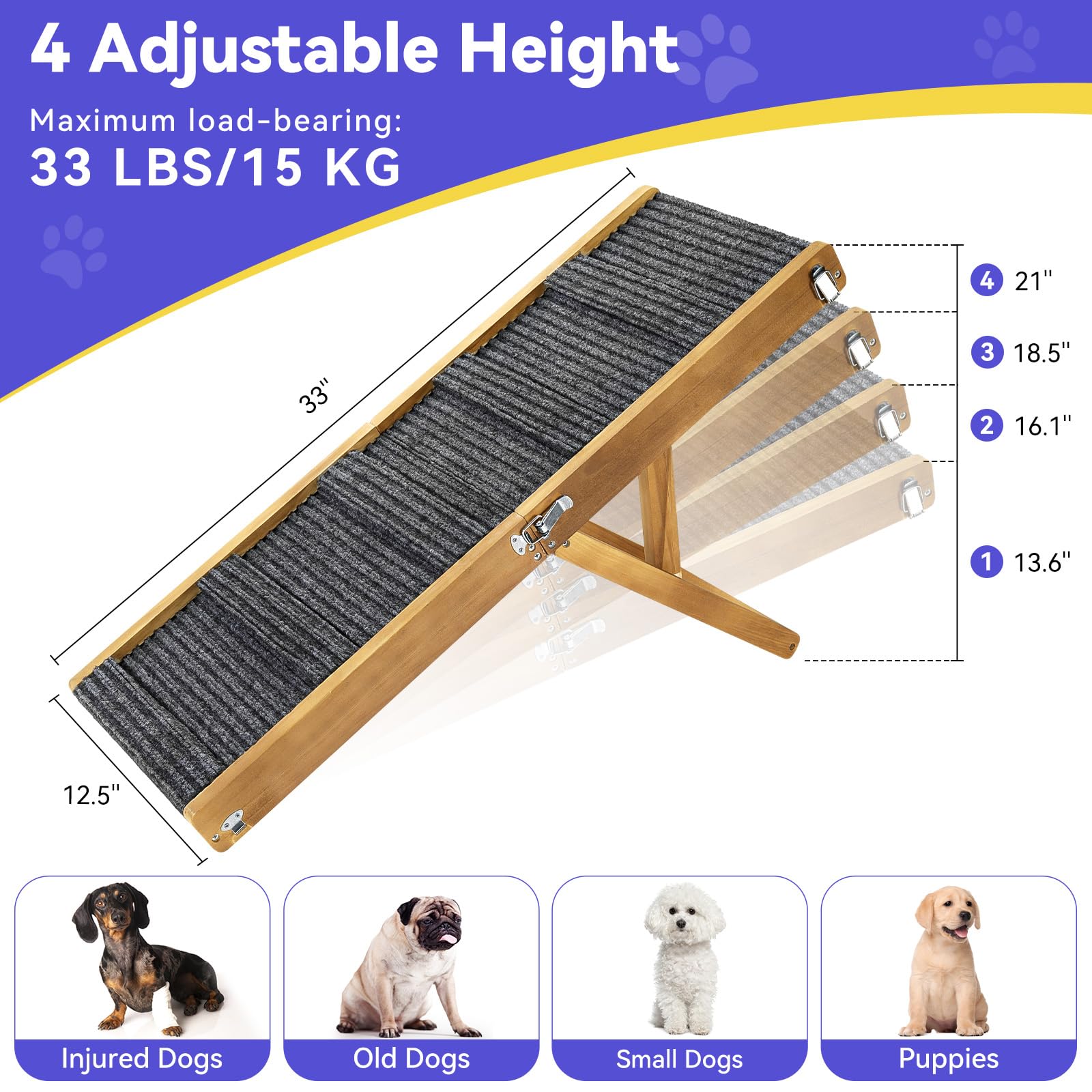 Pawaboo rampa para perros, estabilidad mejorada con patas anchas y antideslizantes