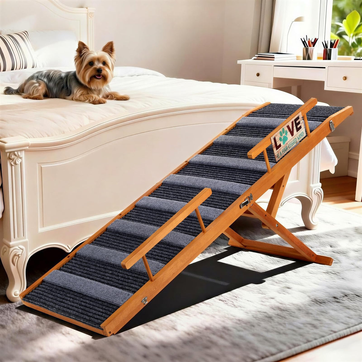 Pawaboo rampa para perros pequeños facilita subir a la cama plegable.