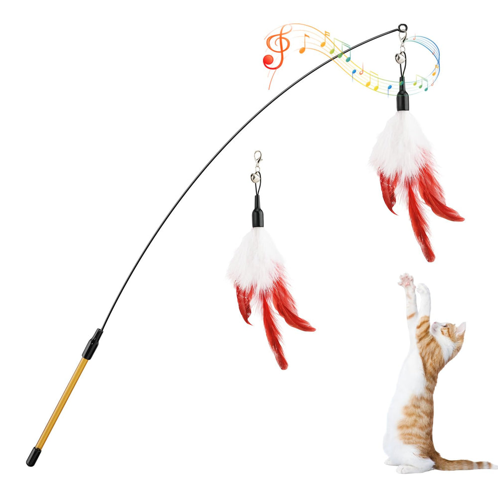 Pawaboo tentador de plumas con varita larga para juego activo.
