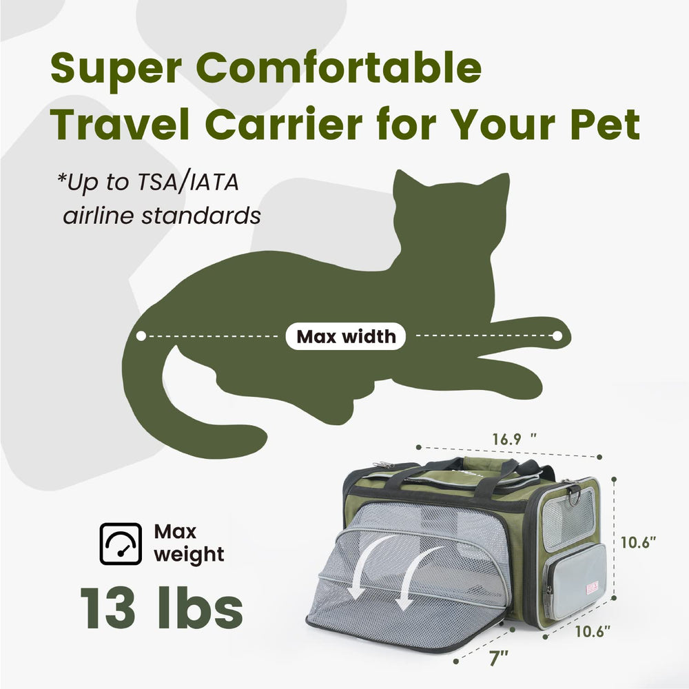 Espacio expandible en un lateral para que el gato estire las patas.