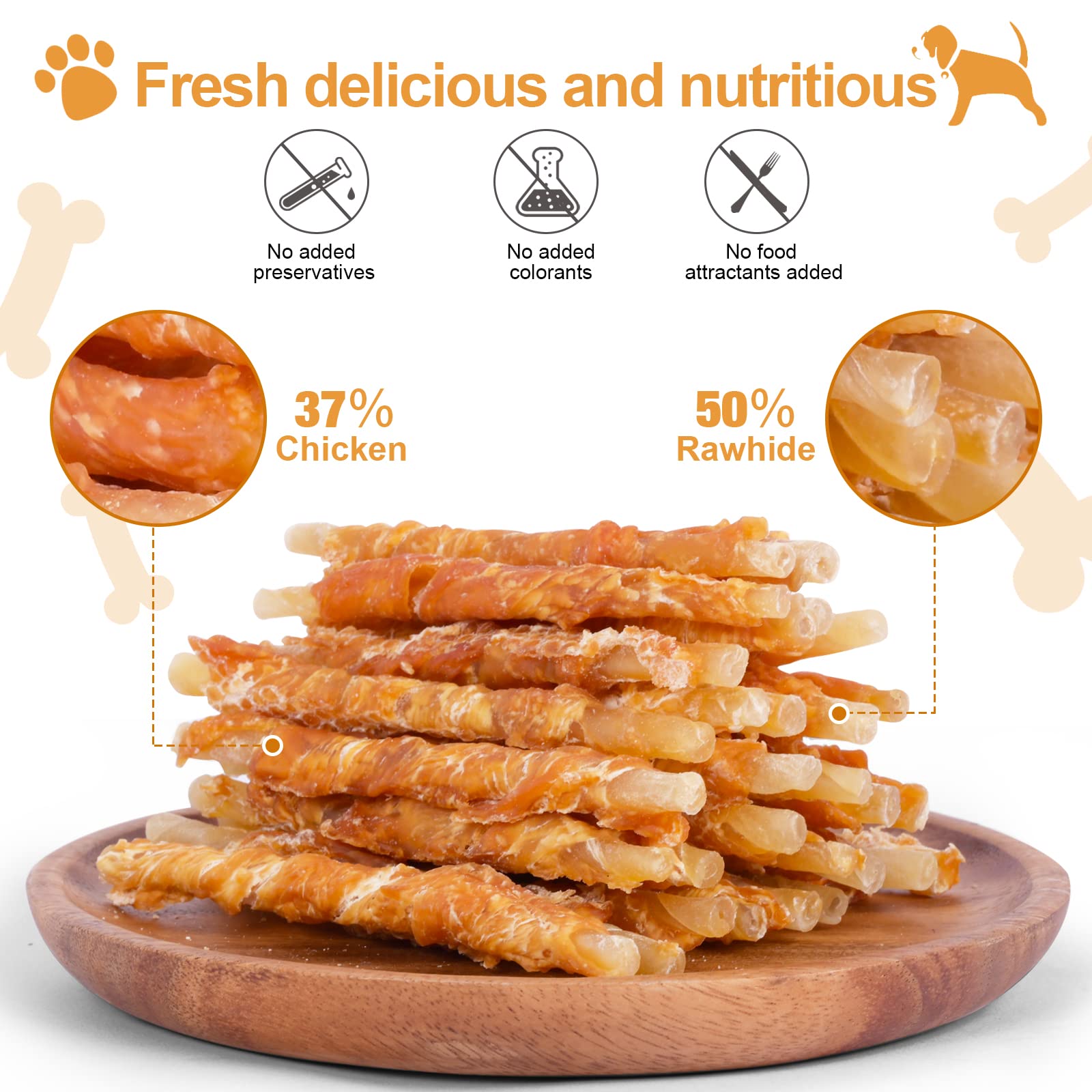 Pawant mordedores naturales de pollo envueltos, perfectos para masticar de forma saludable.