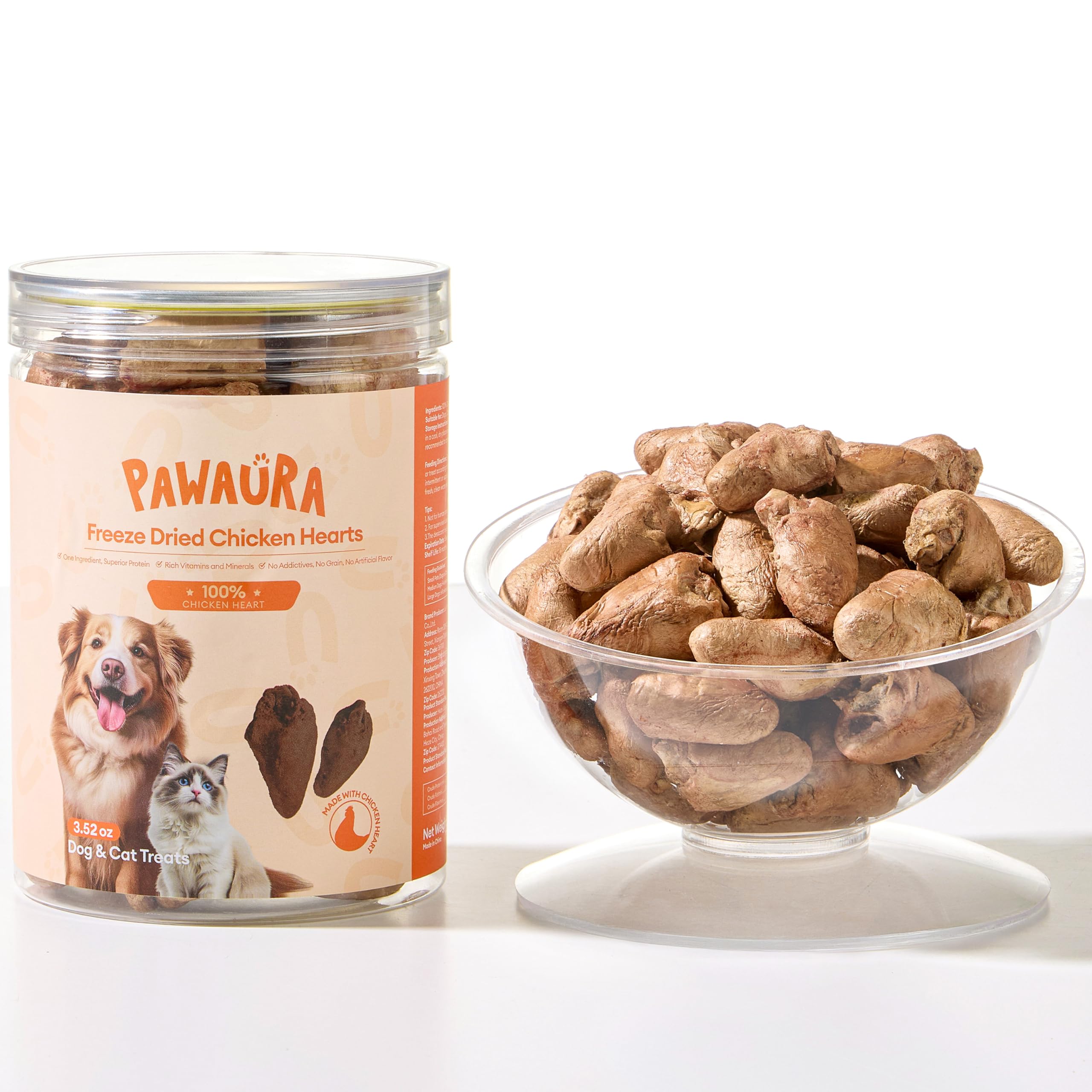 Pawaura corazones de pollo liofilizados en bote sellado, snack proteico