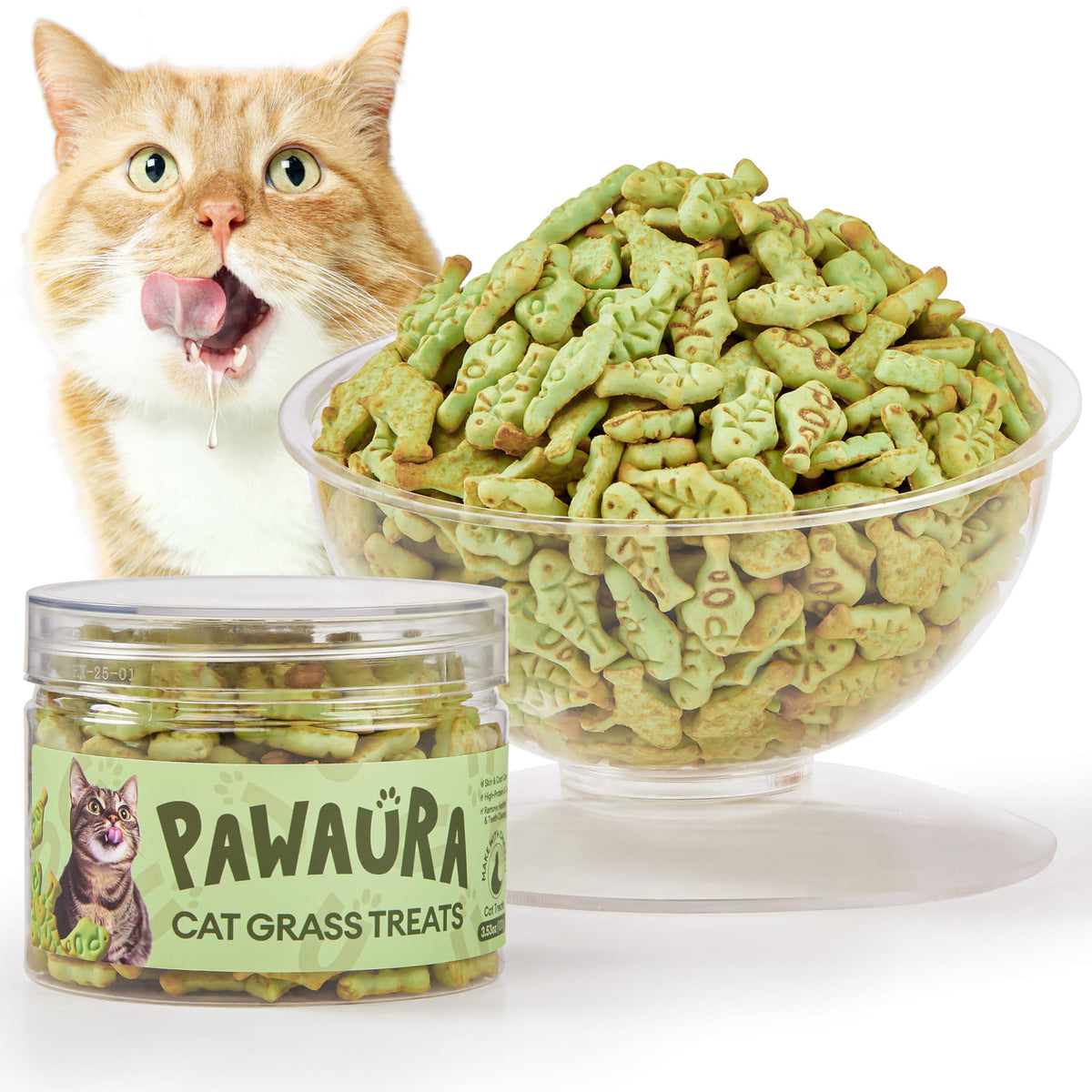 Pawaura envase-reutilizable con bocaditos para gatos, frescura garantizada.