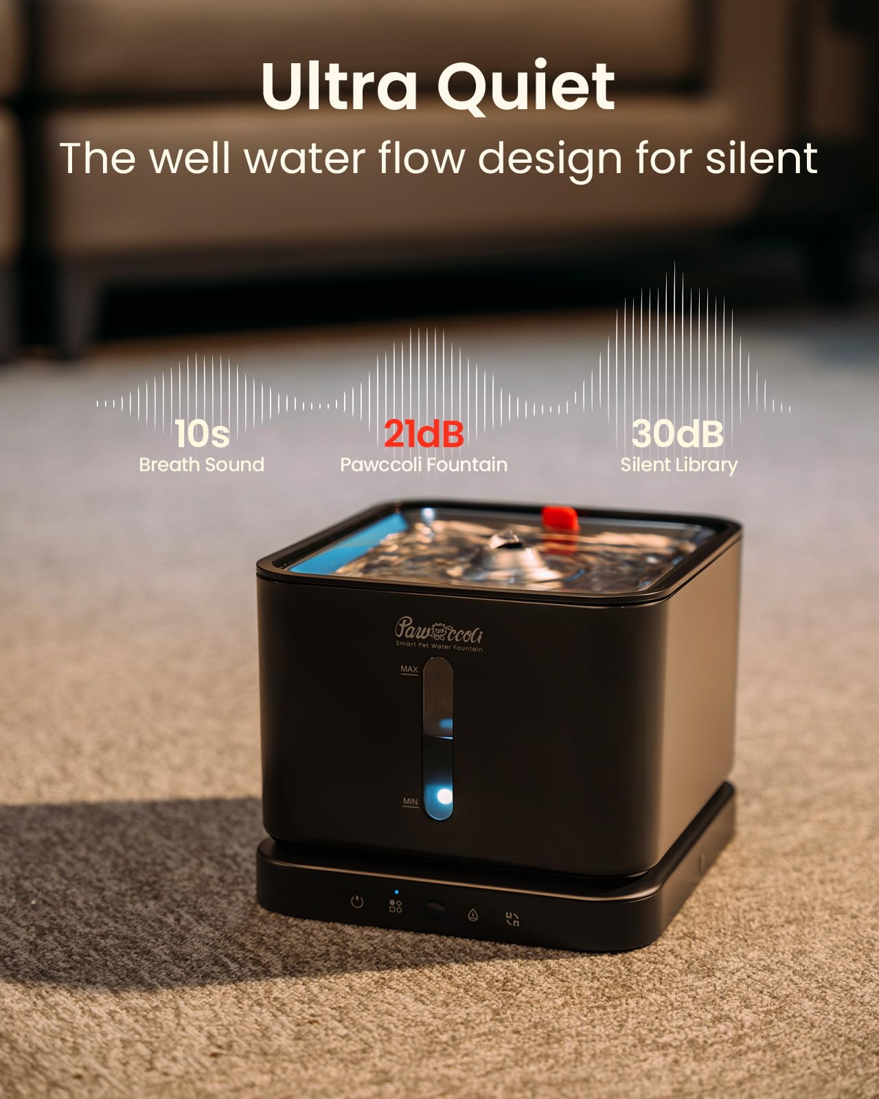 Pawccoli bebedero gato cordless, filtro vertical que purifica el agua y mejora sabor.