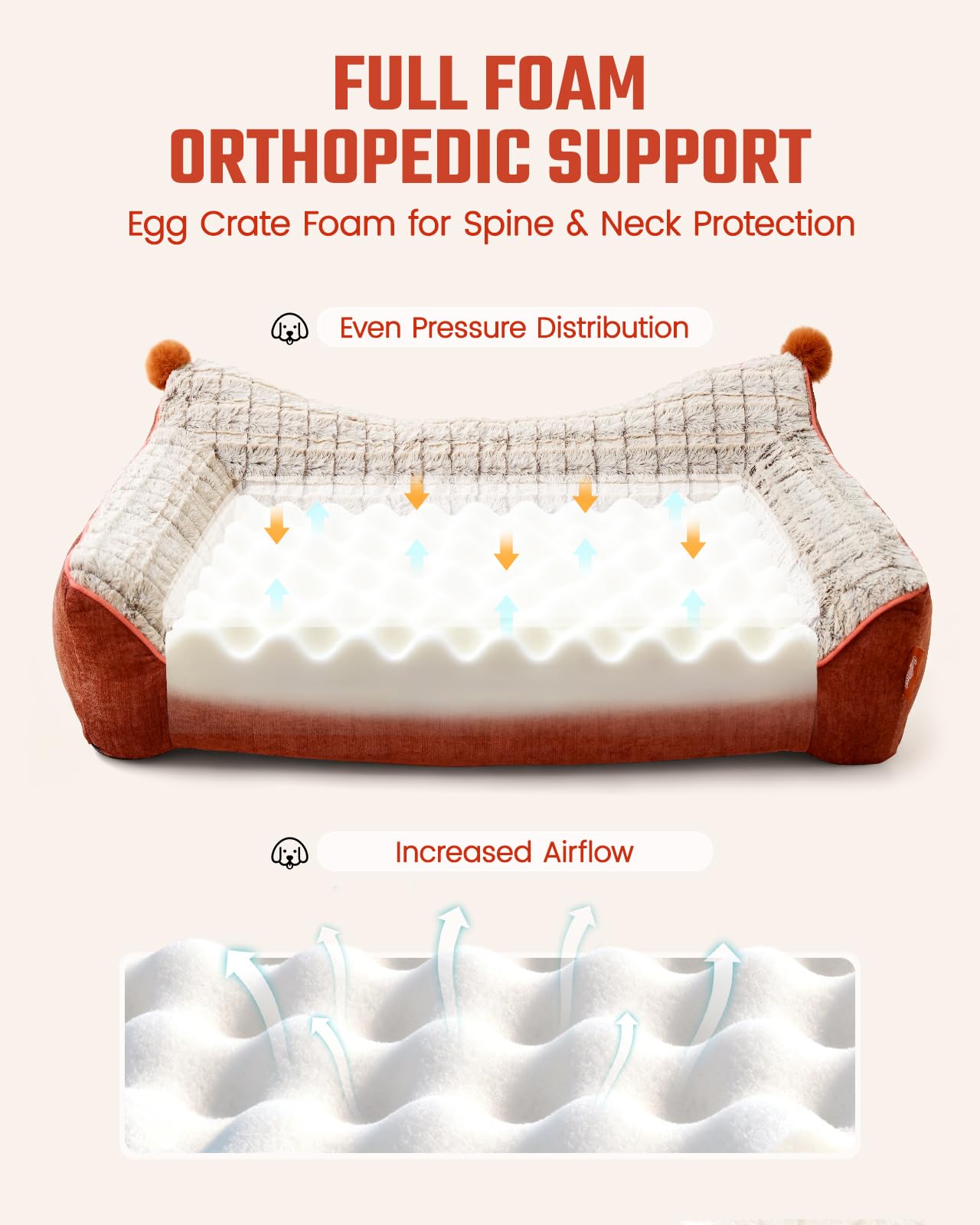 Funda impermeable Pawccoli protege la cama ortopédica durante derrames y limpieza.
