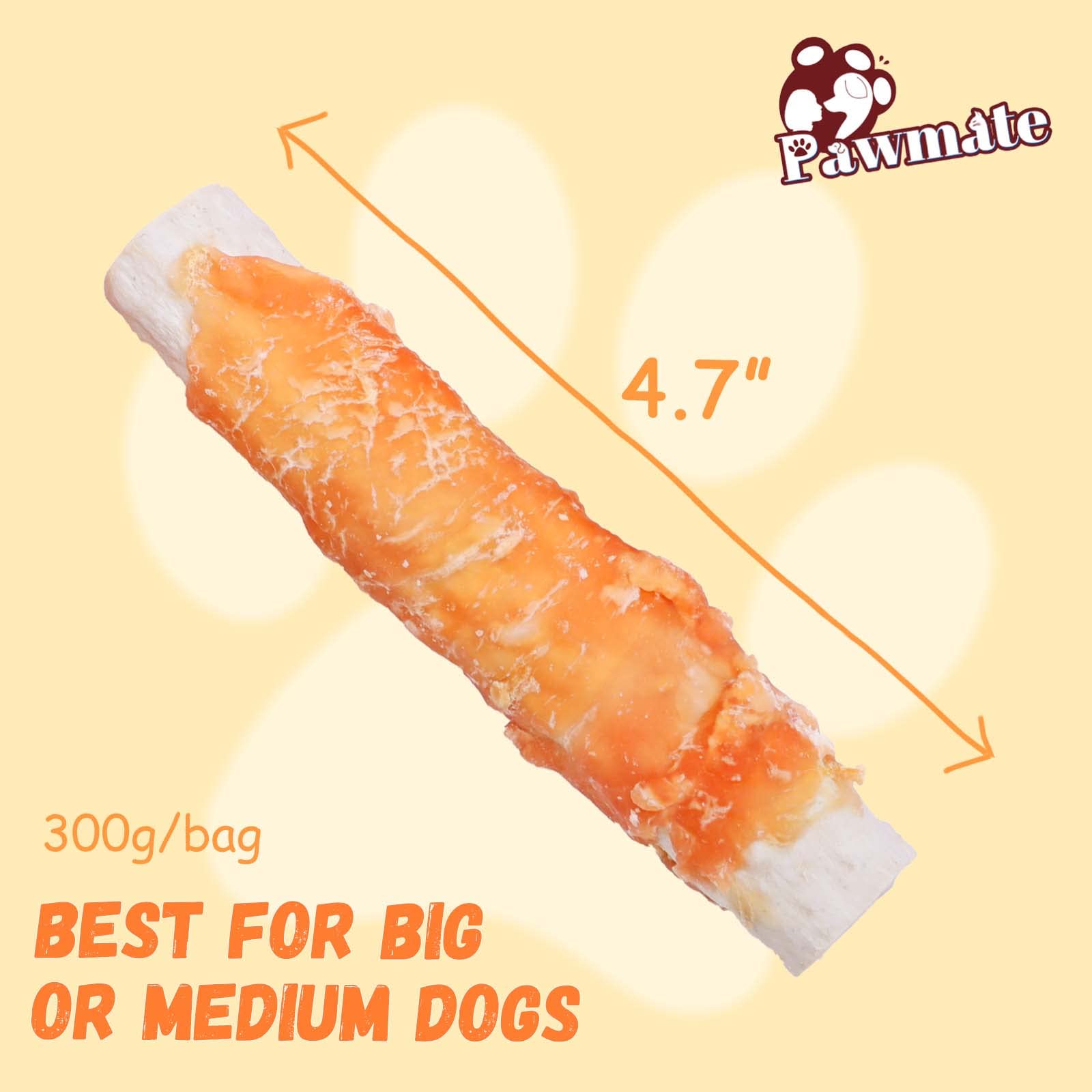 Pawmate baton rawhide poulet patate-douce, stimule la mastication et le plaisir.