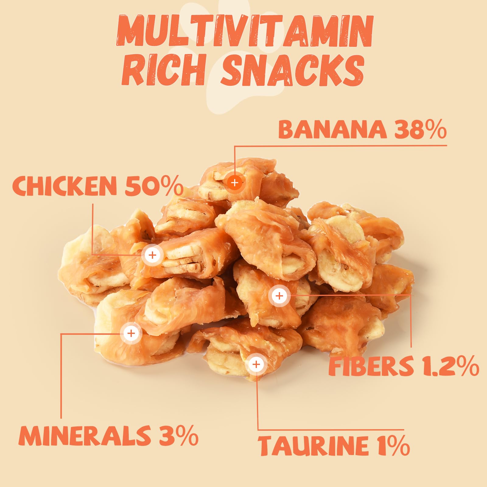 Pawmate Snack de pollo envuelto en plátano, digestible y sabroso para perros.