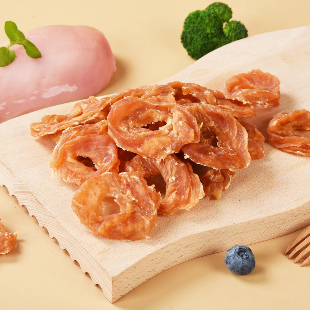 Pawmate texture-poulet-jerky-seche, croquant et appétissant.