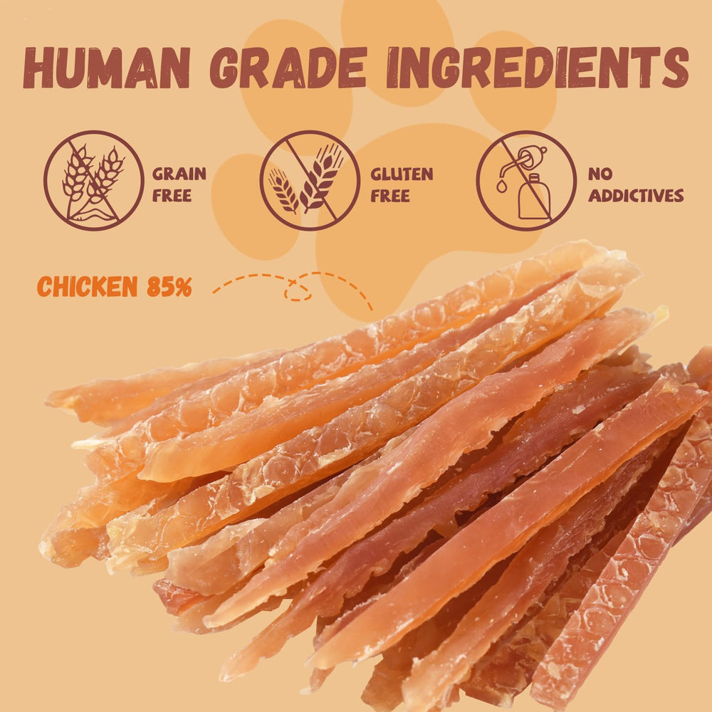 Jerky de pollo Pawmate sin granos, snack natural para perros.
