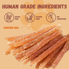 Jerky de pollo Pawmate sin granos, snack natural para perros.