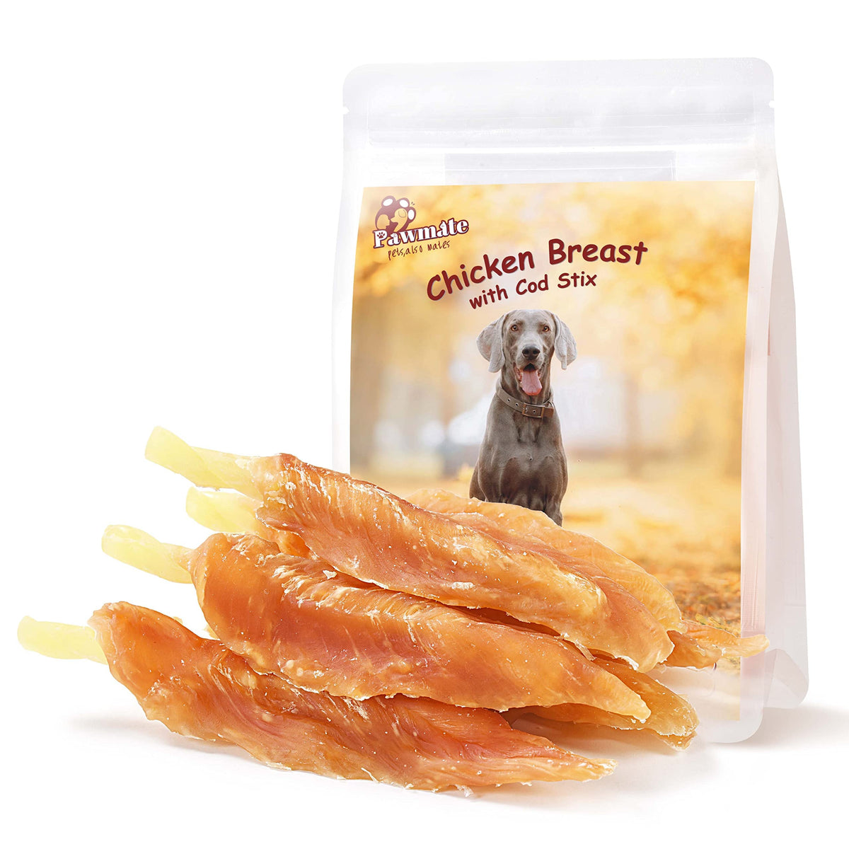 Pawmate tiras pollo envueltas bacalao: snack proteico para perros activos