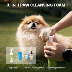 PawSono built-in scrubber brush gently lifts dirt between paw pads.