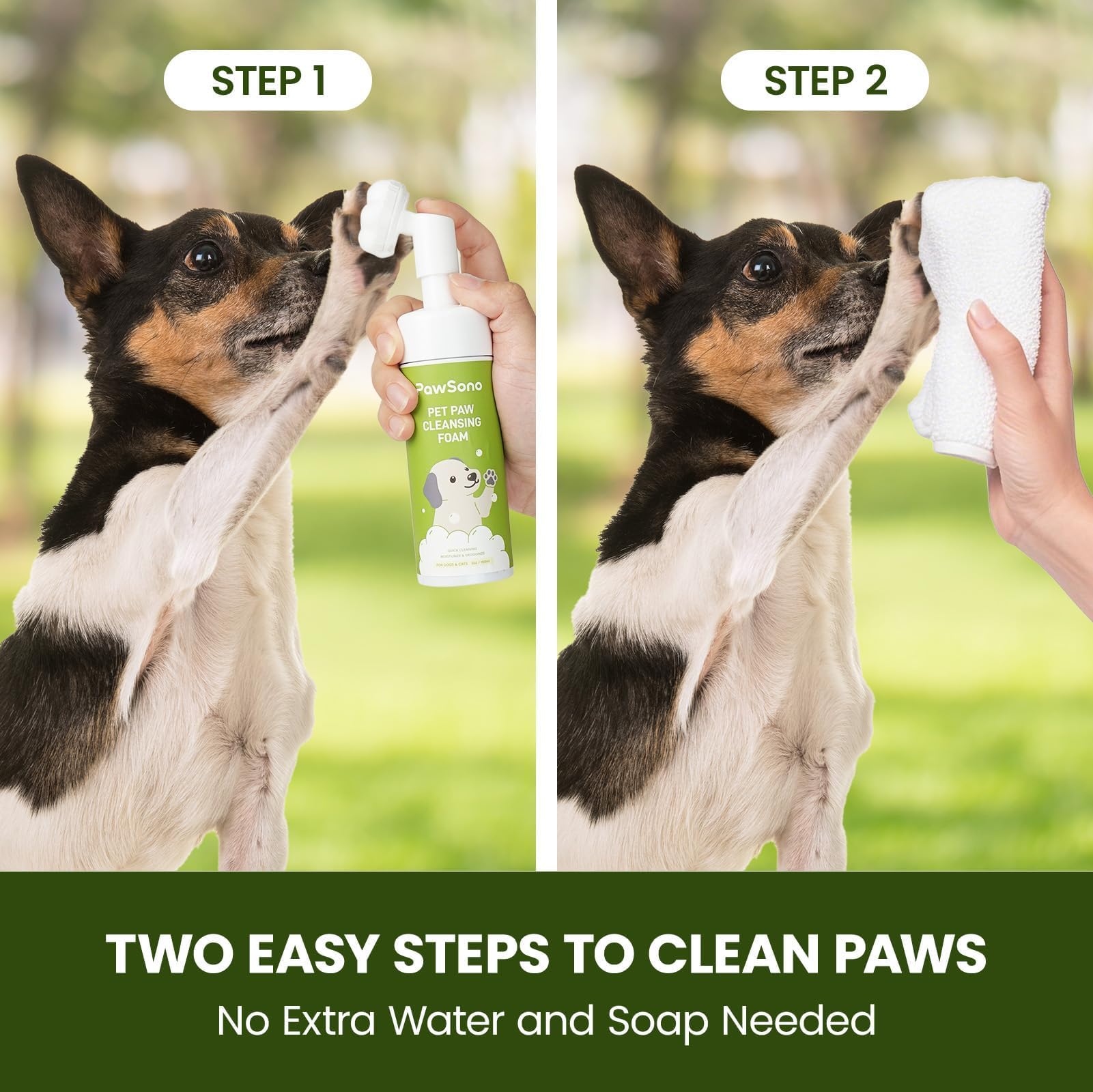 PawSono paw cleaner provides no-water cleaning during outdoor adventures.