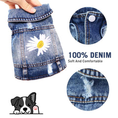 Chaqueta denim Pawstrip con efecto rasgado vintage para perro pequeño.