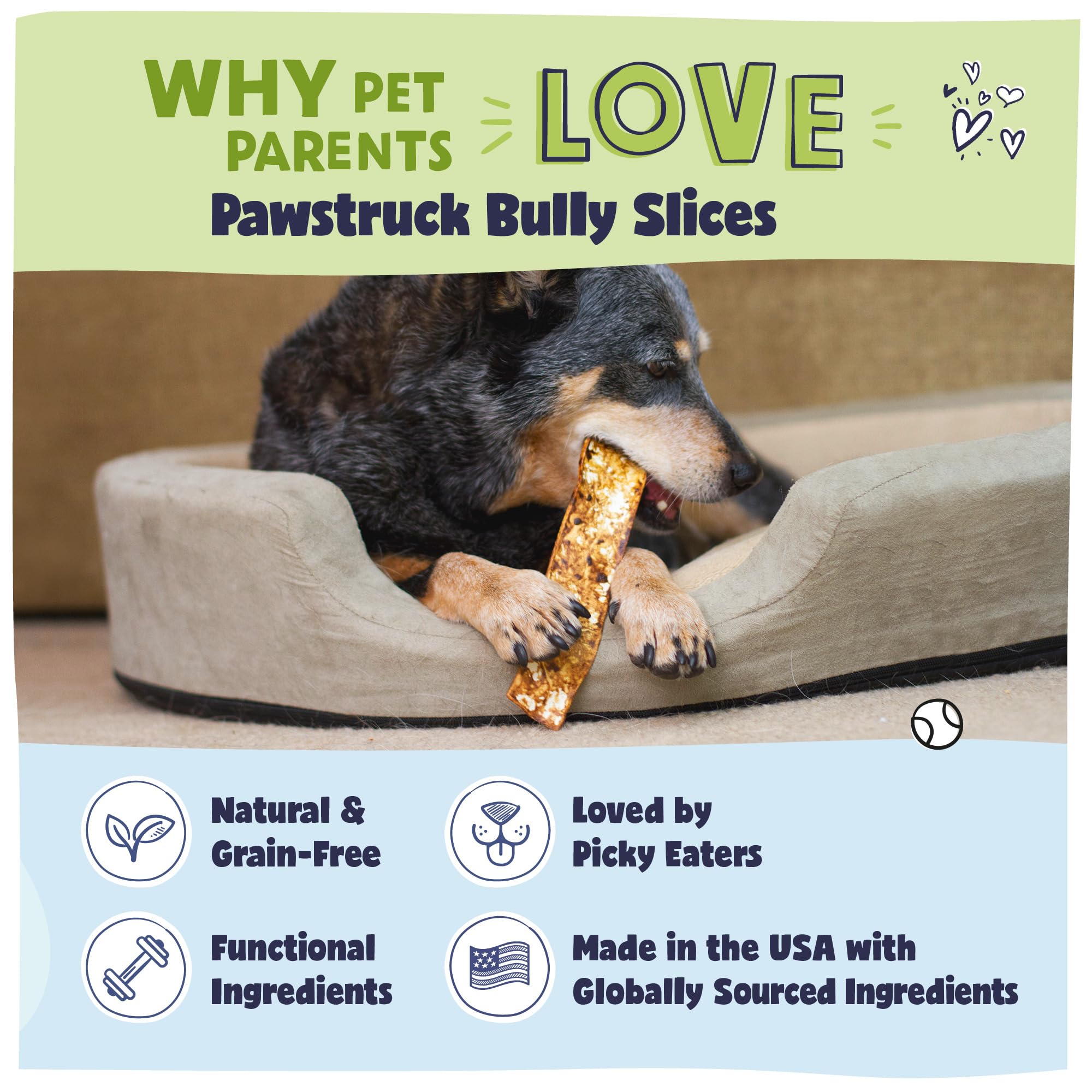 Pawstruck Bully Slices enfocadas en cuidado dental y masticación diaria.