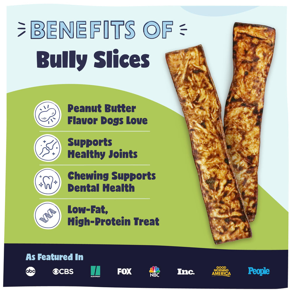 Pawstruck Bully Slices con sabor mantequilla de cacahuete, ideal para perros activos.