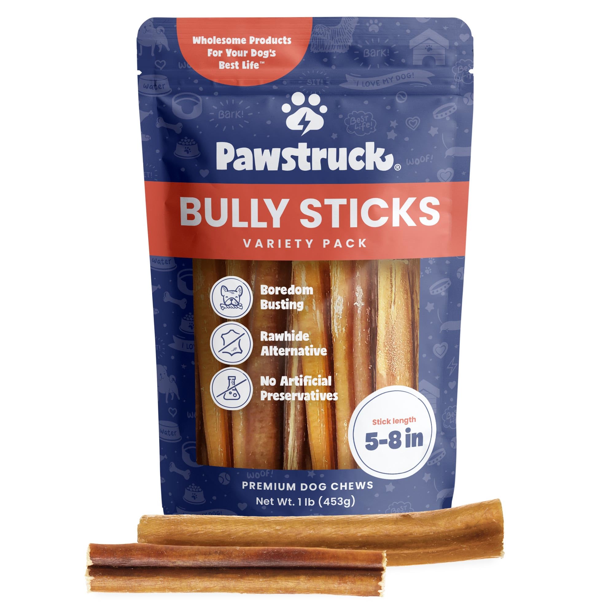 Pawstruck Palitos Bully de res, 5-8 pulgadas, masticación de largo plazo