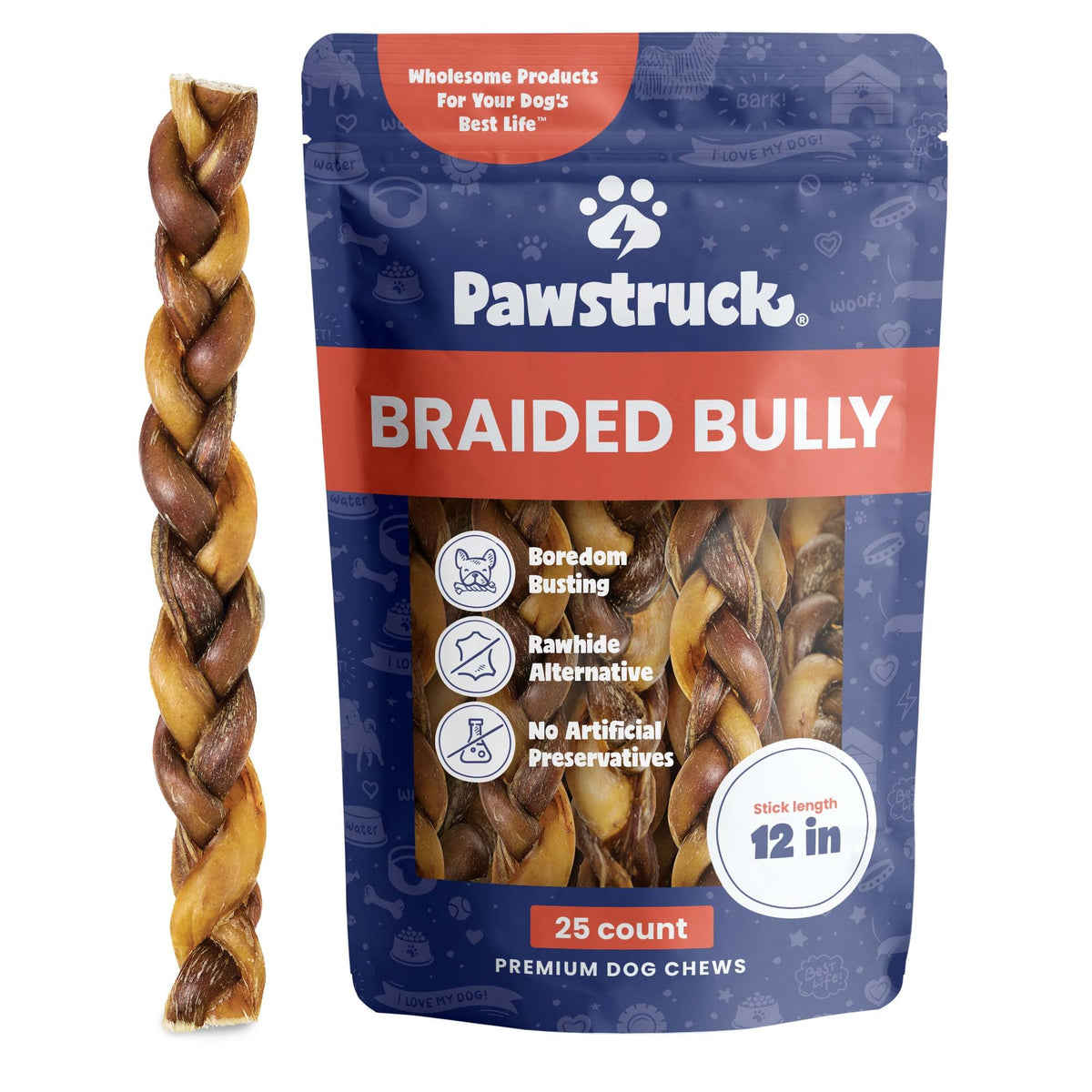 Pawstruck h? suspension de huesos de res trenzados 12 pulgadas para masticación duradera.
