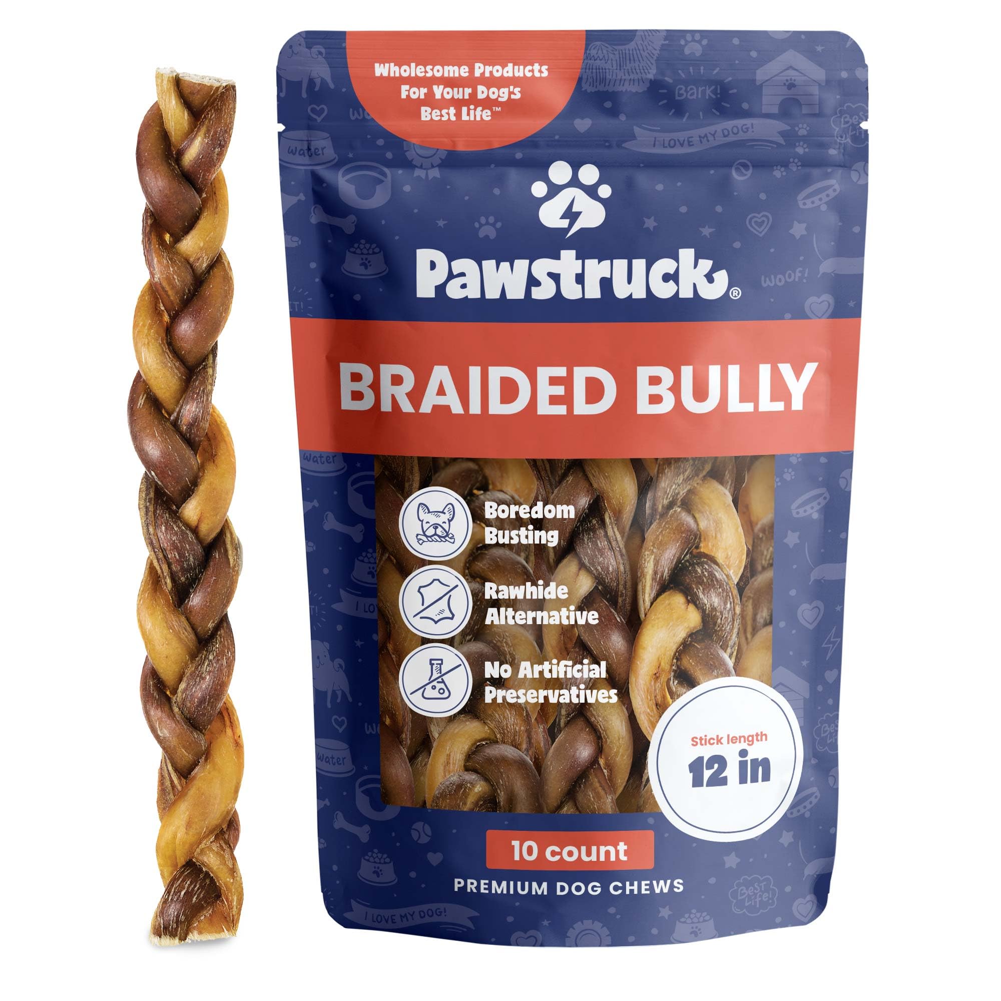 Pawstruck palitos de res trenzados de 12 pulgadas para masticar duro