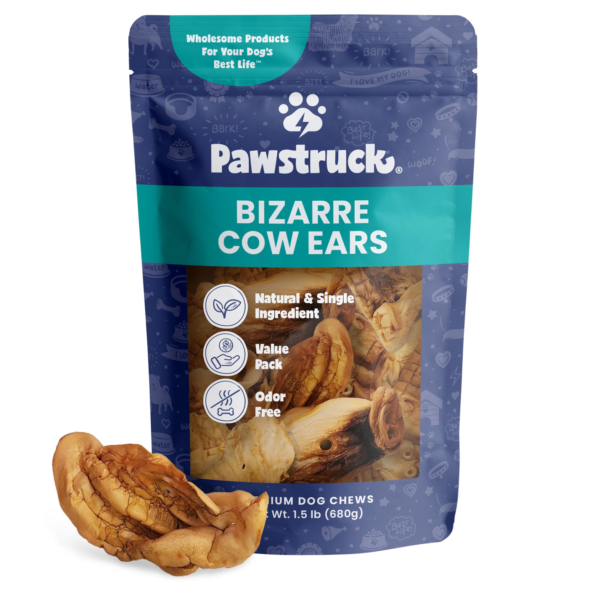 Pawstruck orejas de vaca variadas: snack duradero para perros activos.