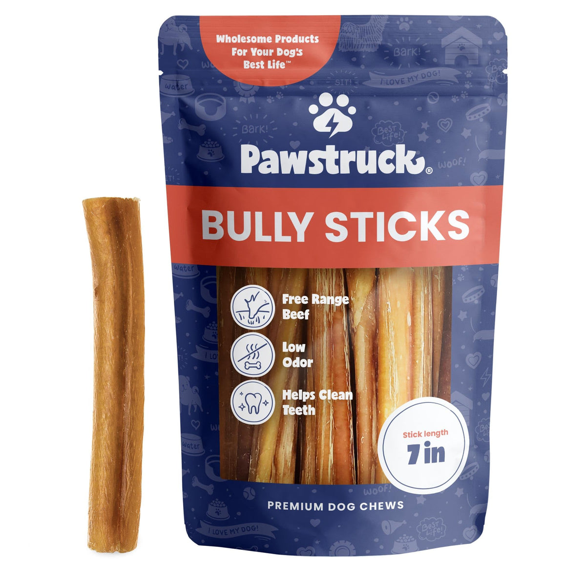 Pawstruck Palitos Bully de 7 pulgadas en bolsa de 1 libra, alimento natural para perros.